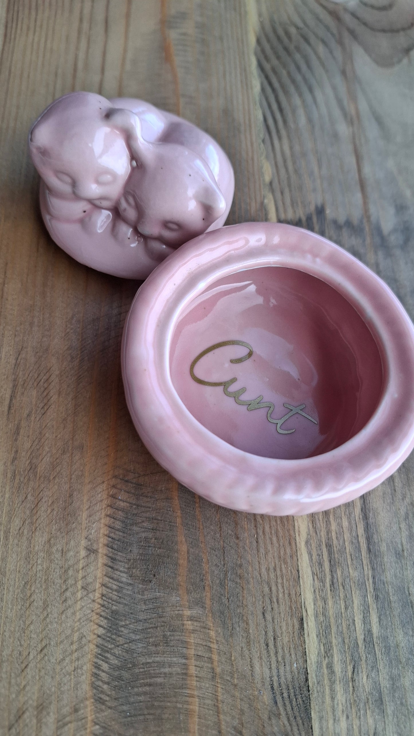 'Cunt' Upcycled Pink Cats in Basket Trinket Pot