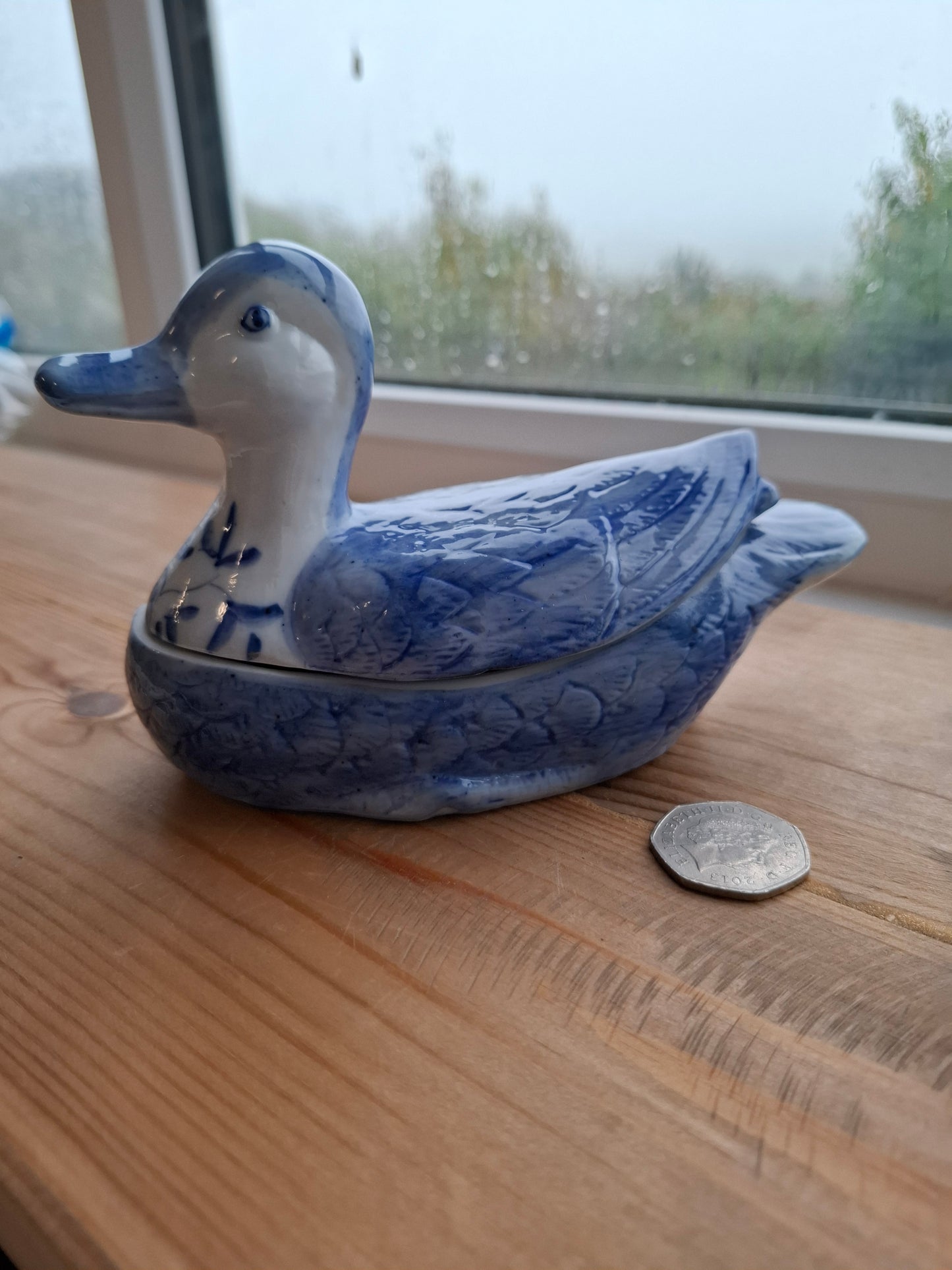 'Fuck A Duck' Upcycled Blue and White Duck Trinket Pot