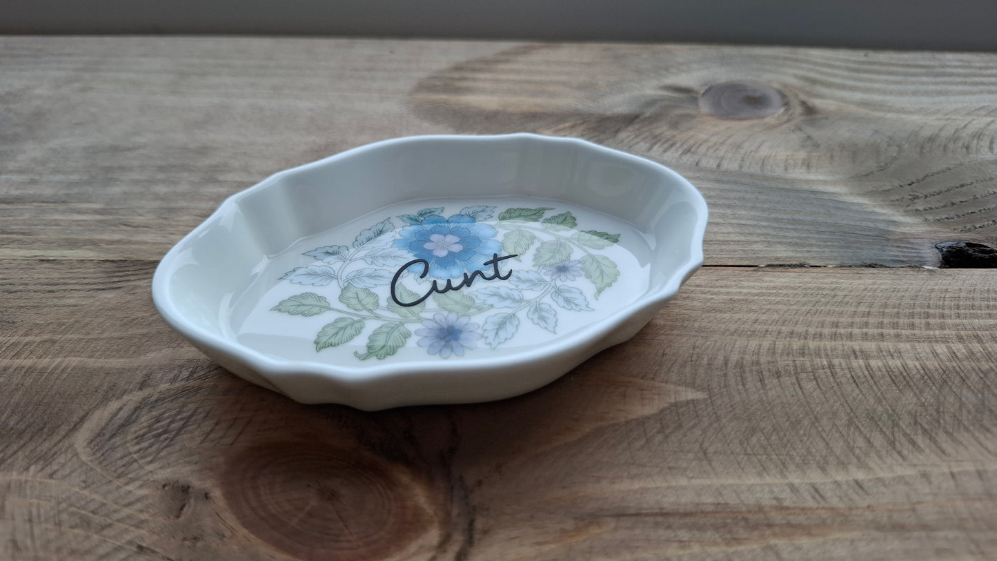 'Cunt' Upcycled Trinket Dish (Blue Flowers)