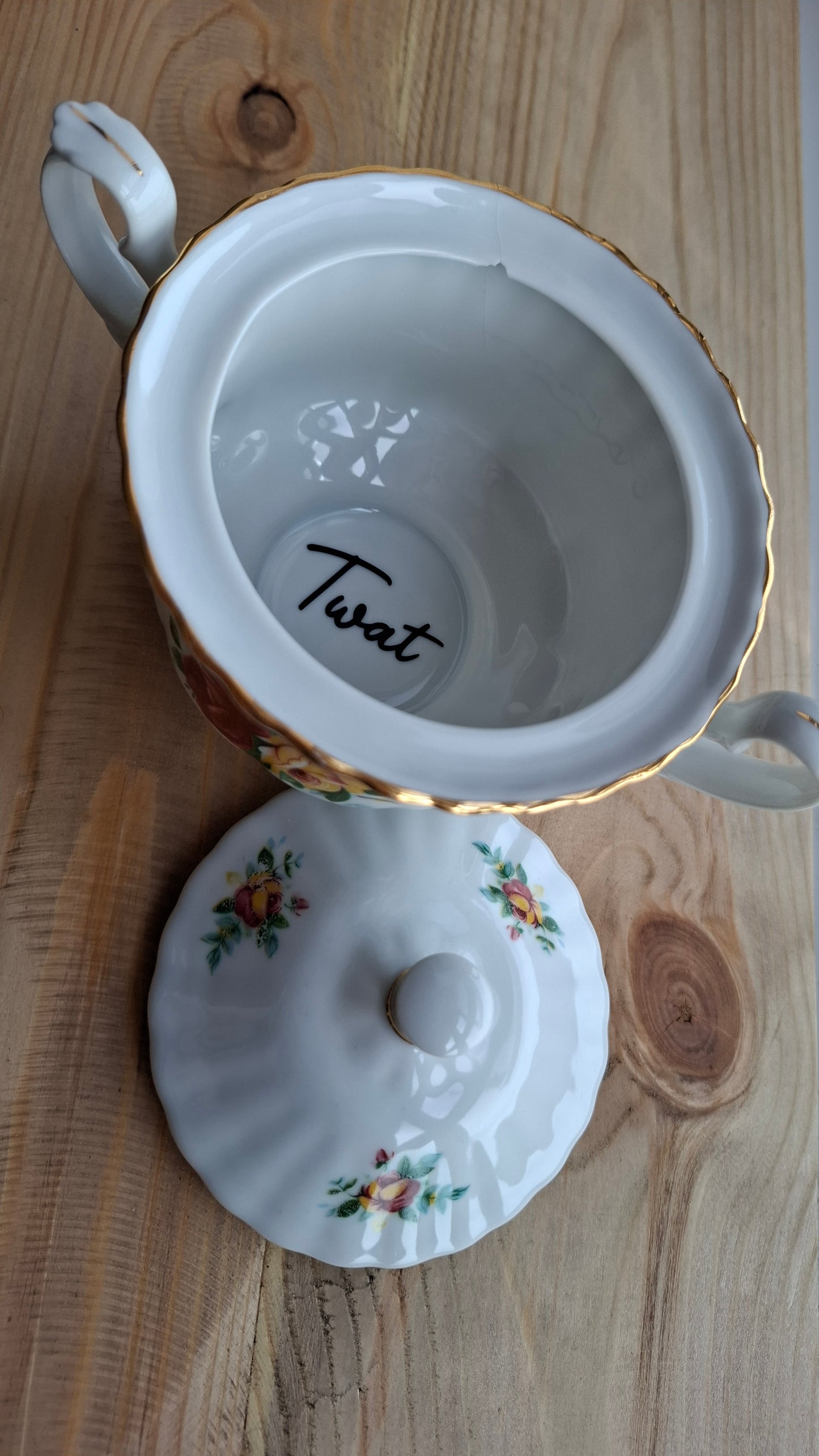 'Twat' Upcycled Ceramic Pot With Handles (SLIGHT CRACK)