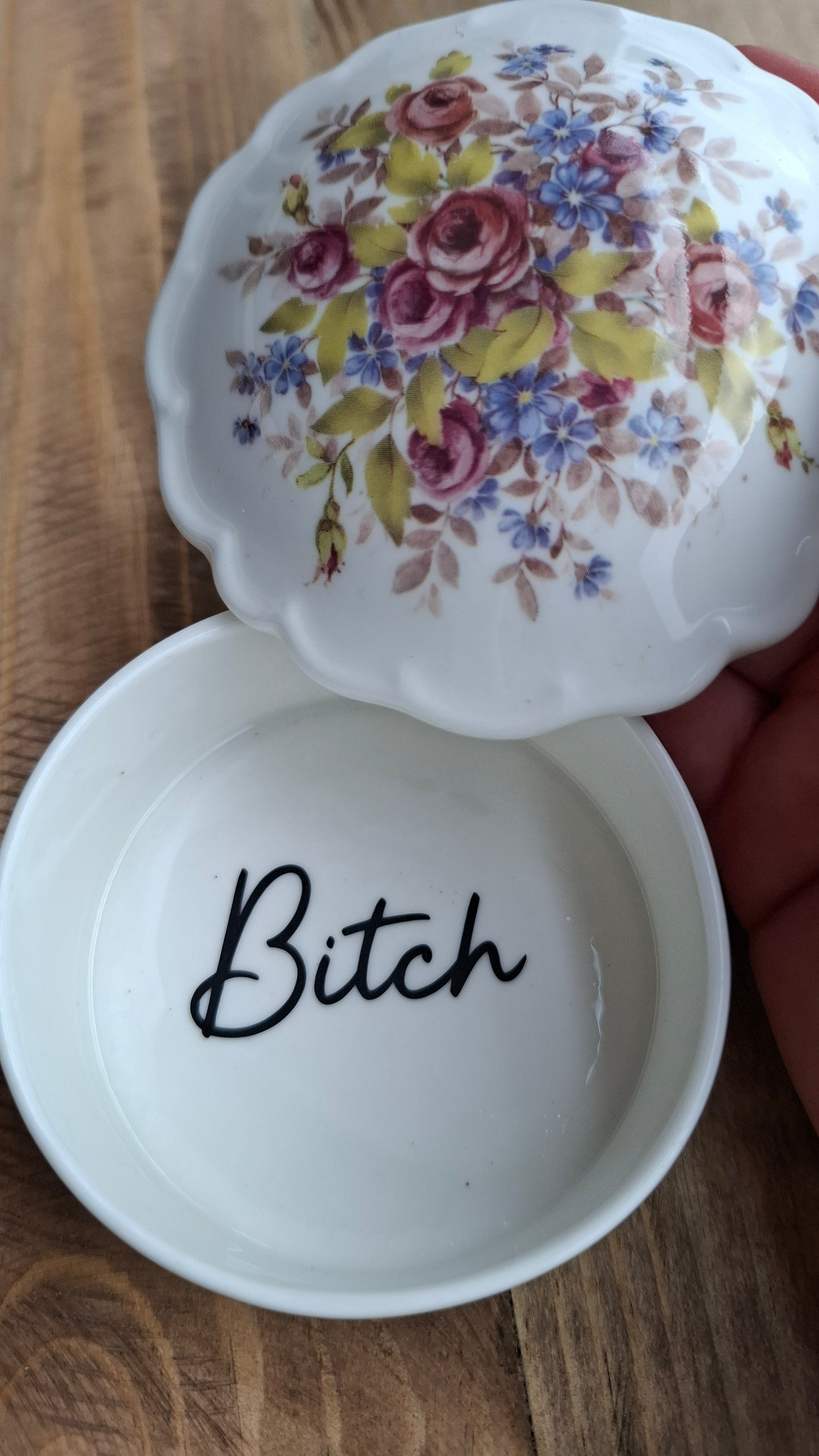 'Bitch' Upcycled Floral Trinket Pot