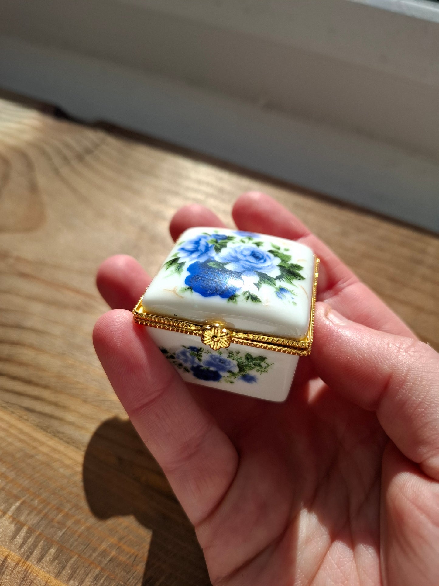'Twat' Upcycled Mini Trinket/Pill Pot Blue Roses