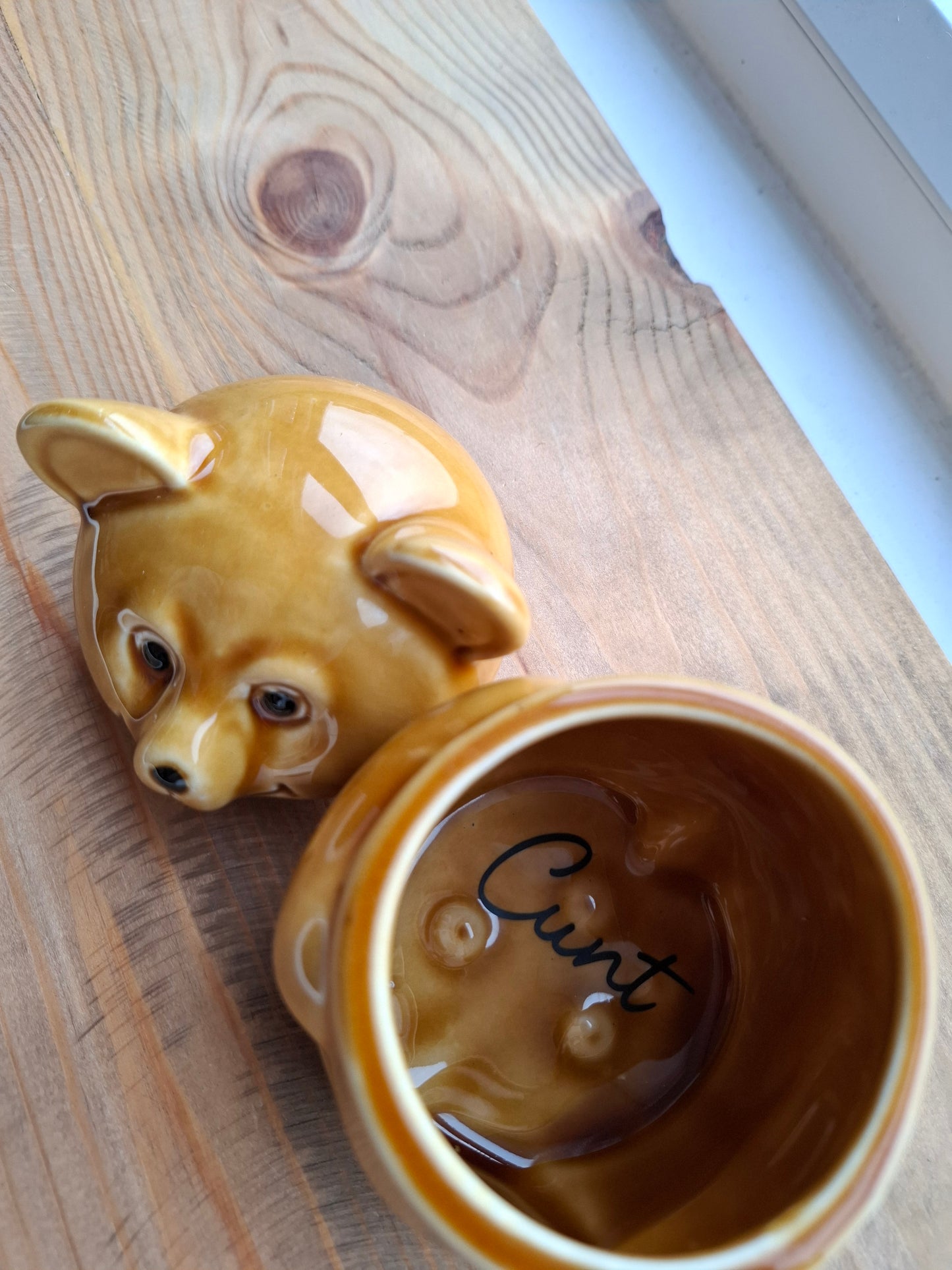 'Cunt' Upcycled Golden Brown Bear Trinket Pot