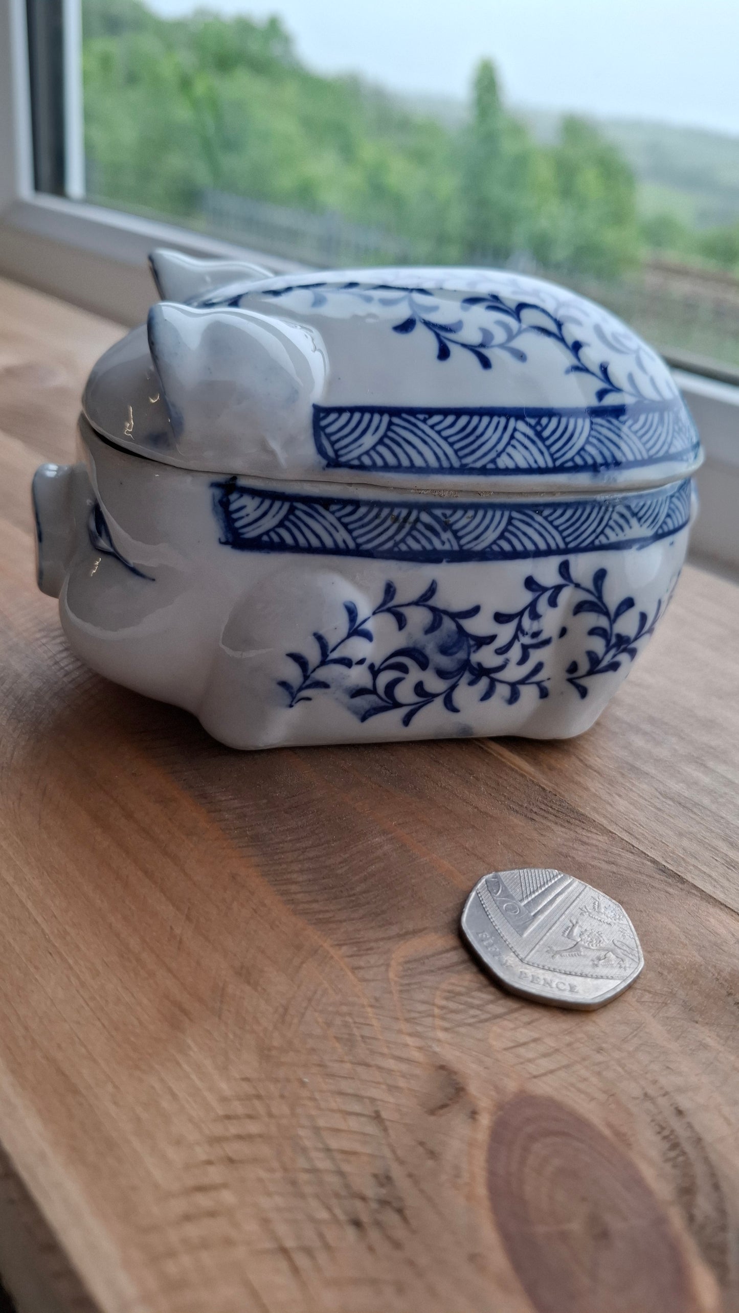 'Cunt' Upcycled White & Blue Chunky Pig Trinket Pot