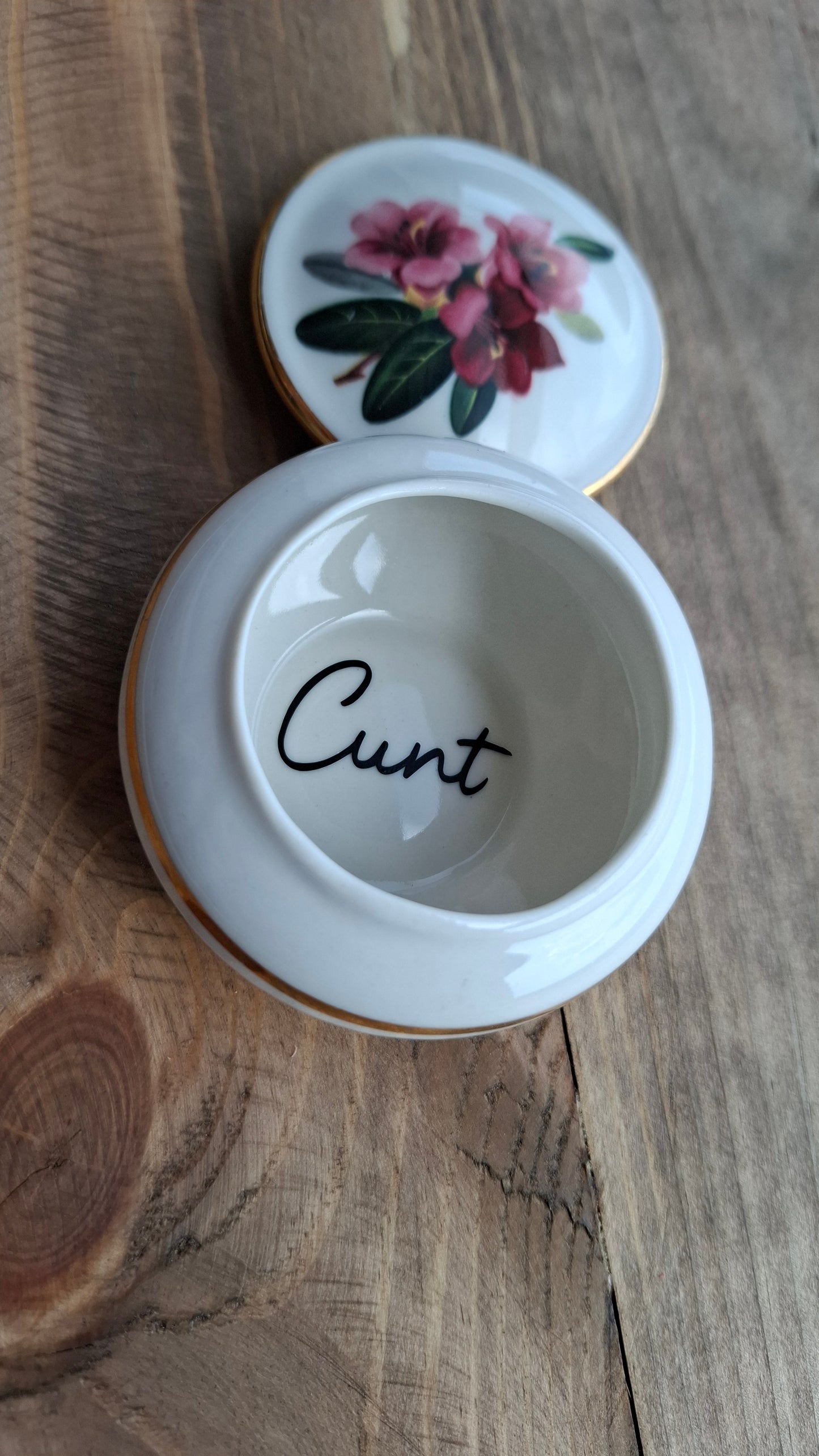 'Cunt' Upcycled Pretty Round Floral Trinket Pot