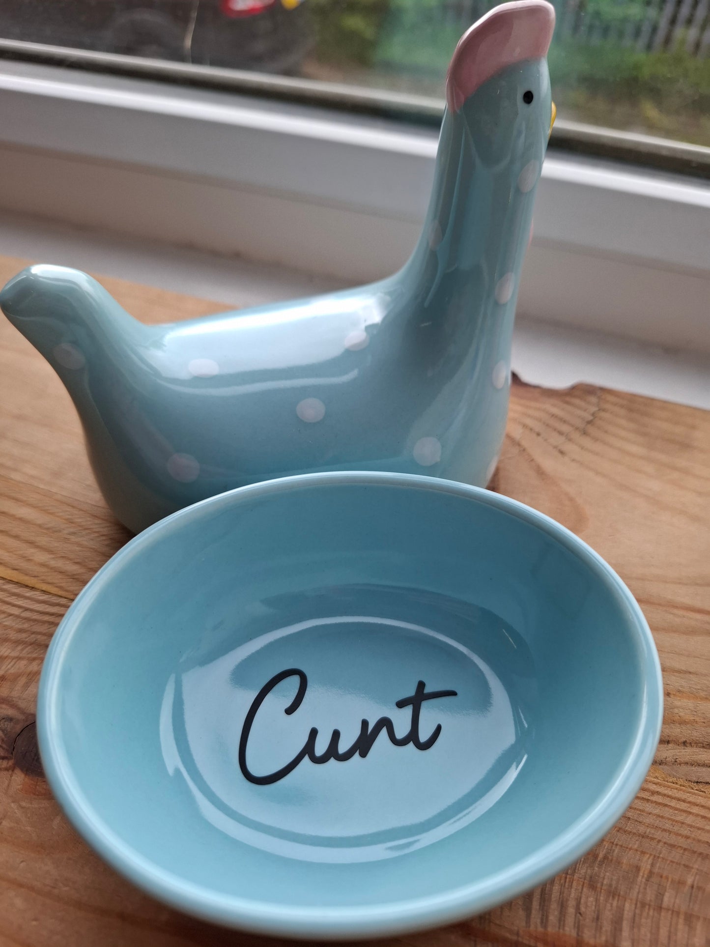 'Cunt' Upcycled Blue Chicken Trinket Pot