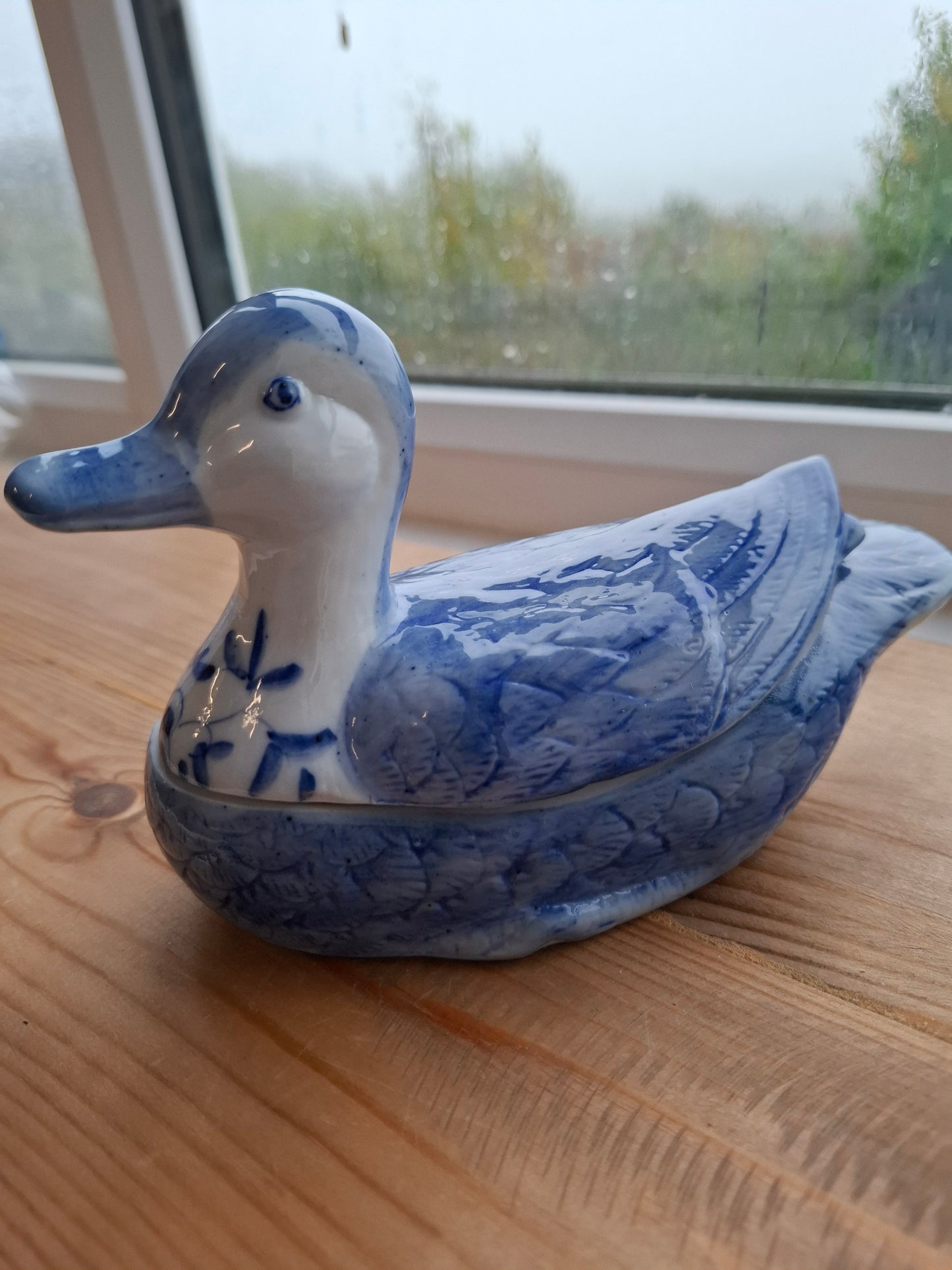 'Fuck A Duck' Upcycled Blue and White Duck Trinket Pot