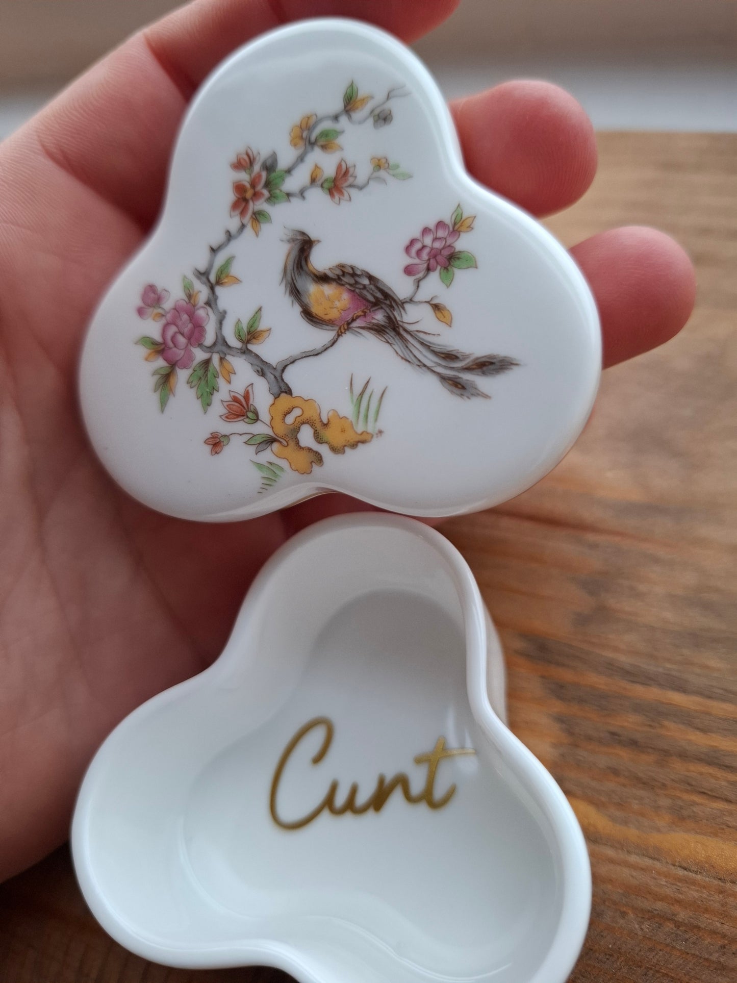 'Cunt' Upcycled Unusual Shaped Floral Birdy Trinket Pot
