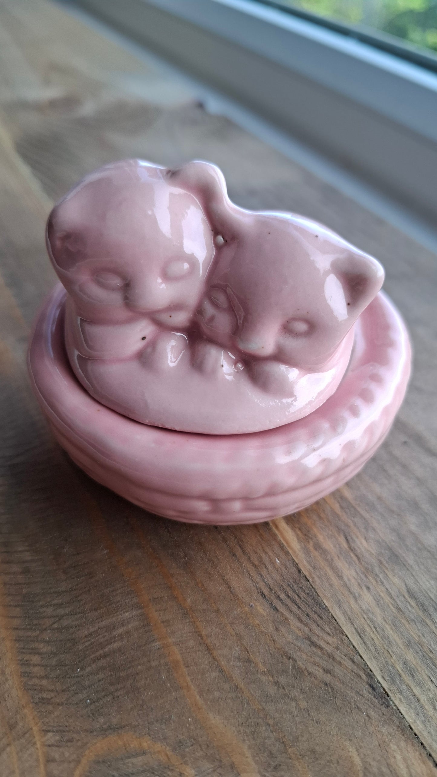 'Cunt' Upcycled Pink Cats in Basket Trinket Pot