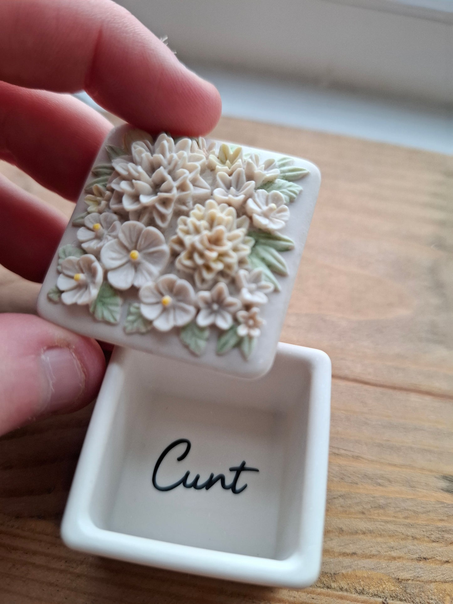 'Cunt' Upcycled TINY Floral Cubed Trinket Pot