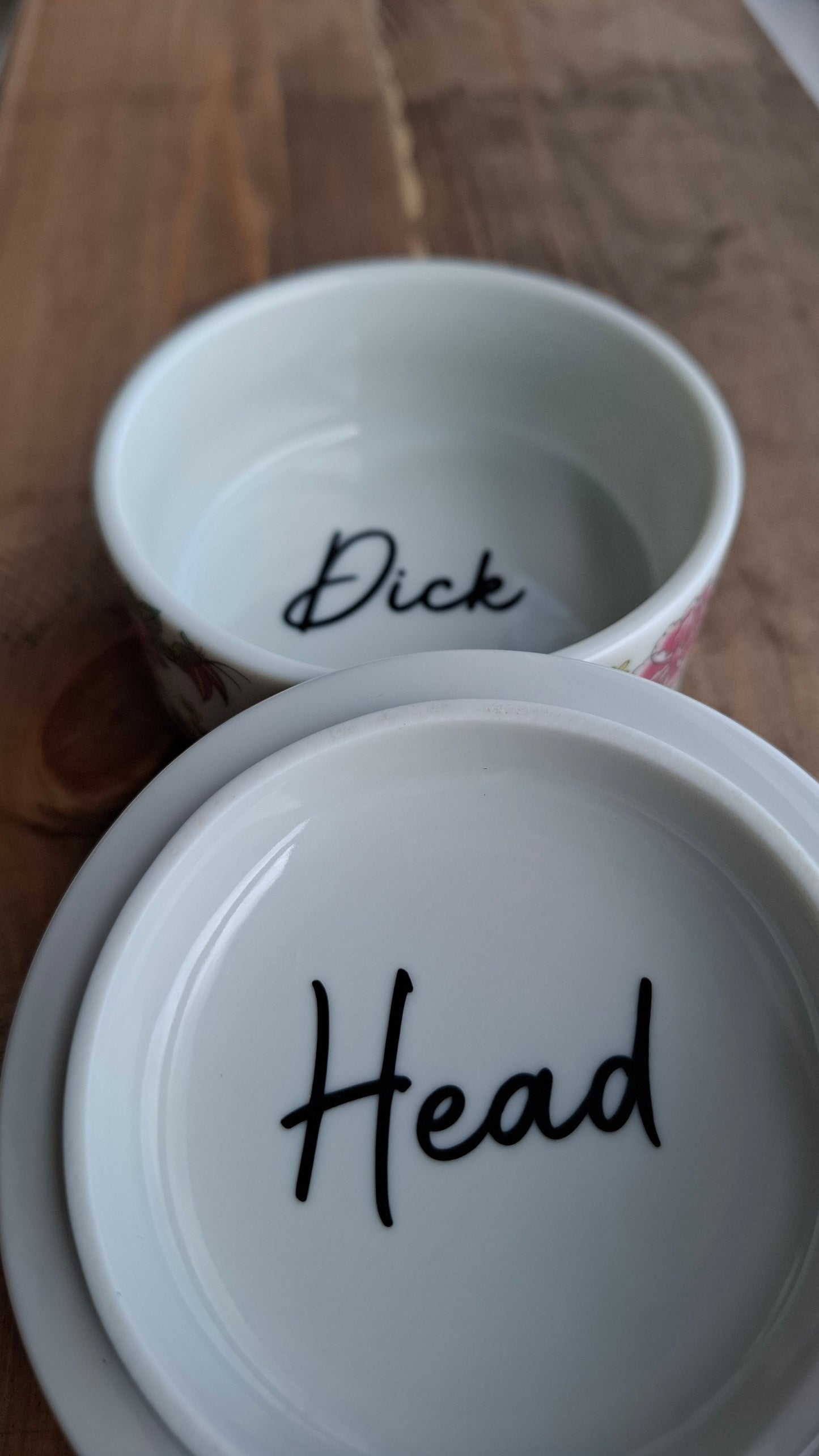 'Dick Head' Upcycled Butterfly and Flowers Trinket Pot