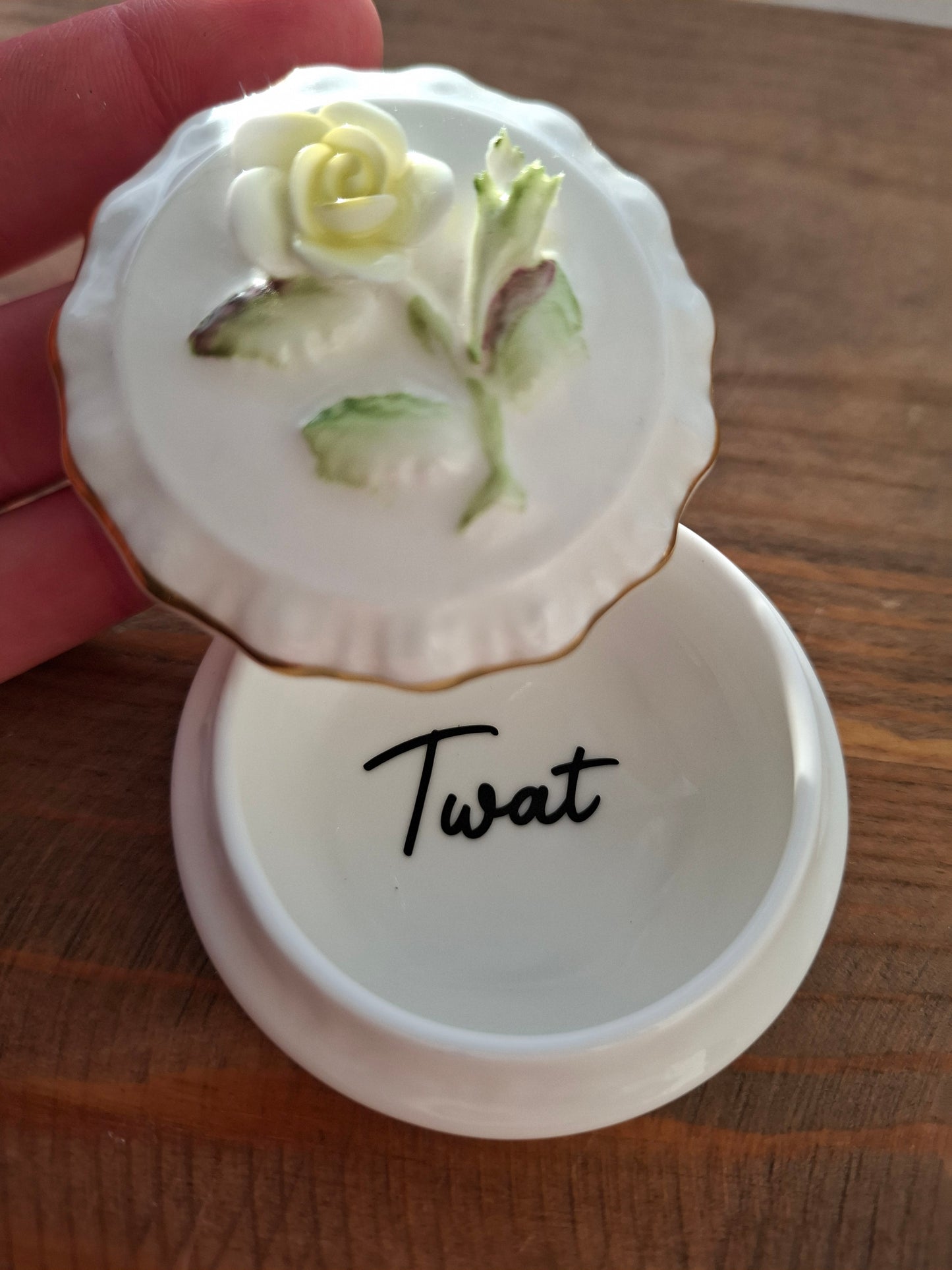 'Twat' Upcycled Small Round Yellow Flower Trinket Pot