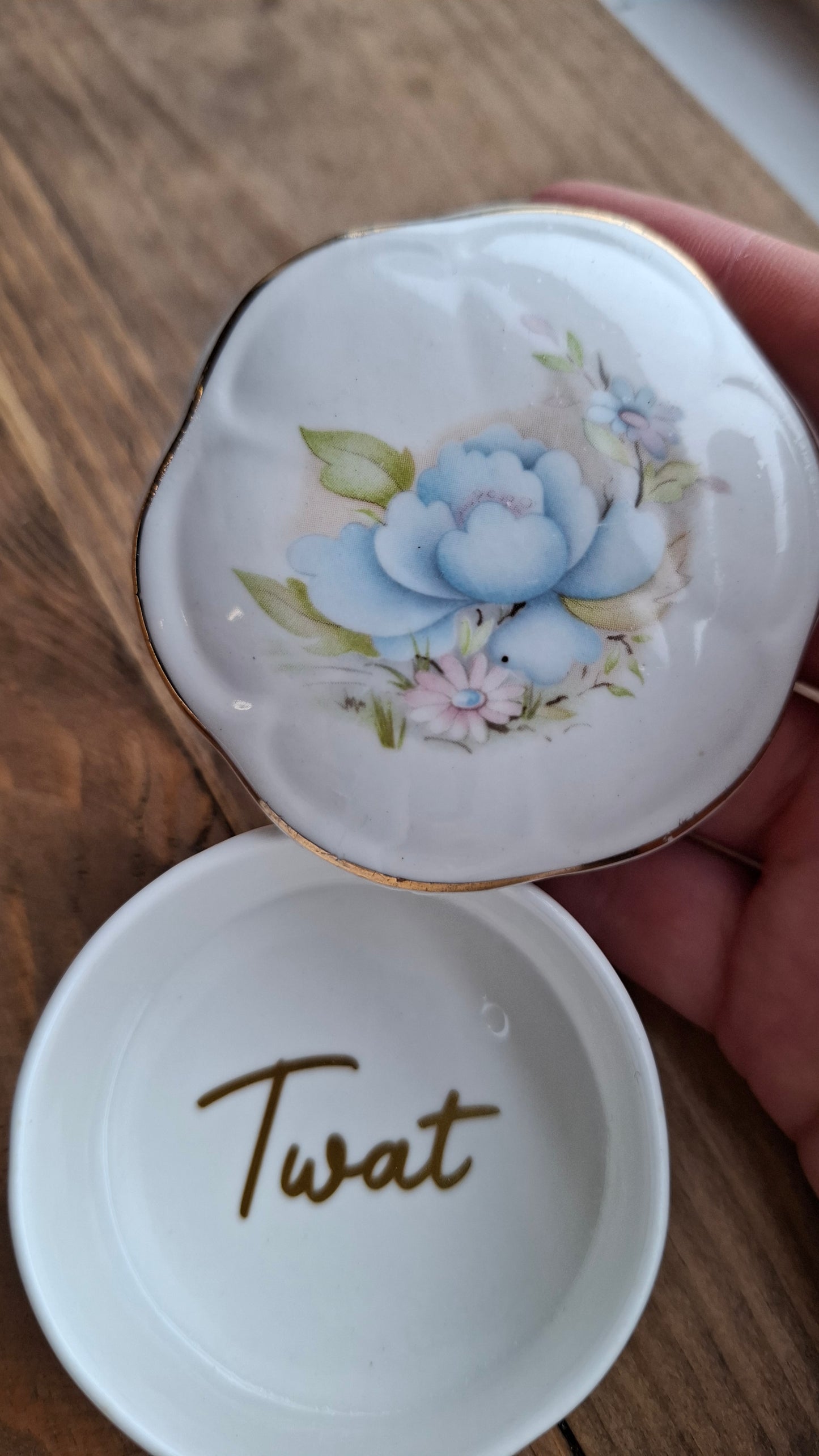 'Twat' Upcycled Blue Floral Trinket Pot