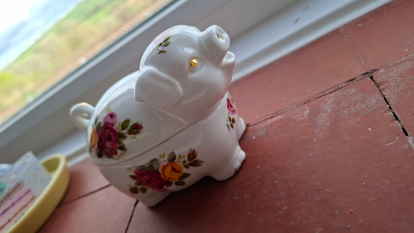 'Cunt' Upcycled White And Floral Pig Trinket Pot