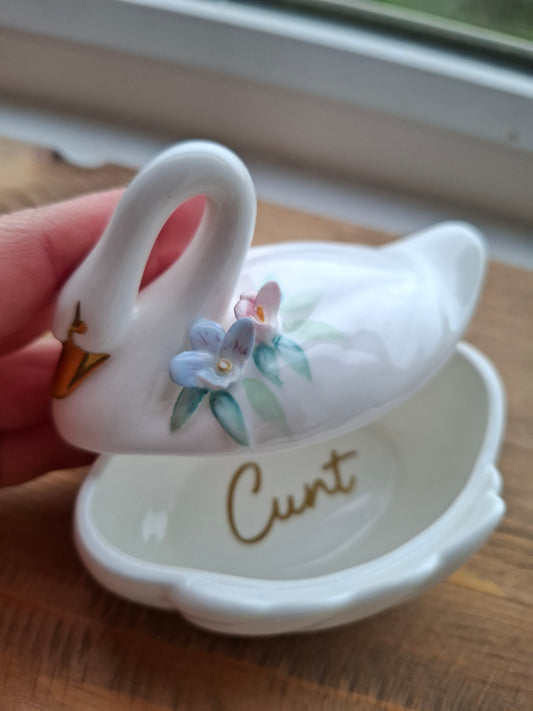 'Cunt' Upcycled White Swan Trinket Pot  (DISCOUNTED)