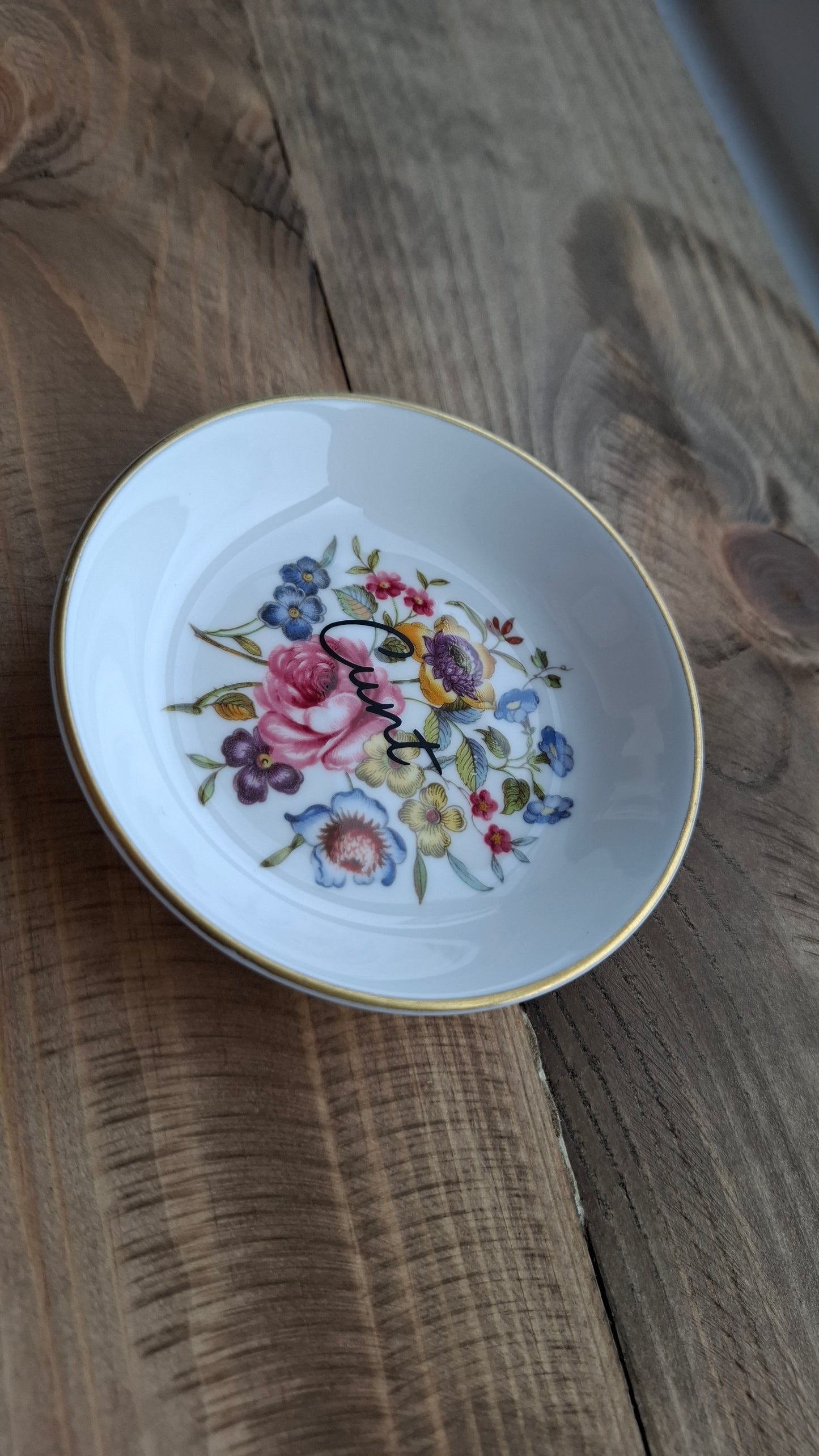 'Cunt' Upcycled Round Floral Small Trinket Dish (Colorful Flowers)