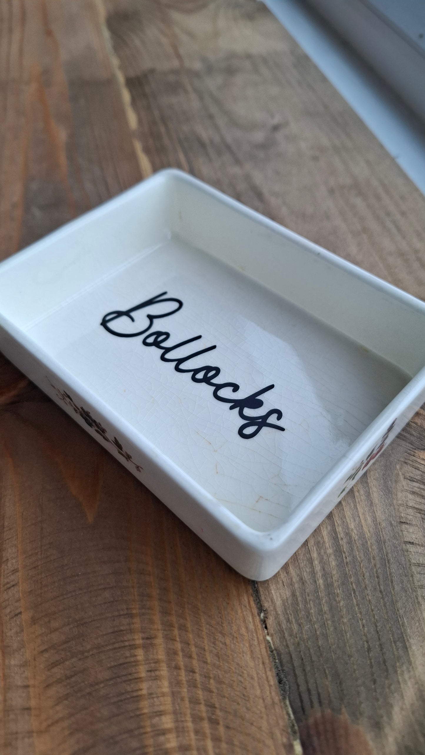 'Bollocks' Floral Rectangular Trinket Pot (CHEAPER DUE TO CRACKLE/STAINING)
