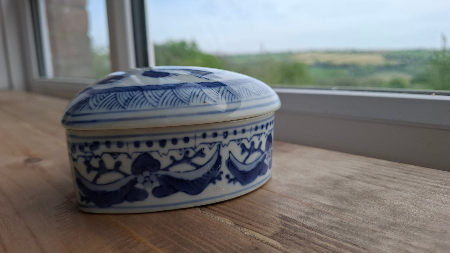 'Queen Cunt' Upcycled Large Pretty Blue/White Heart Trinket Pot