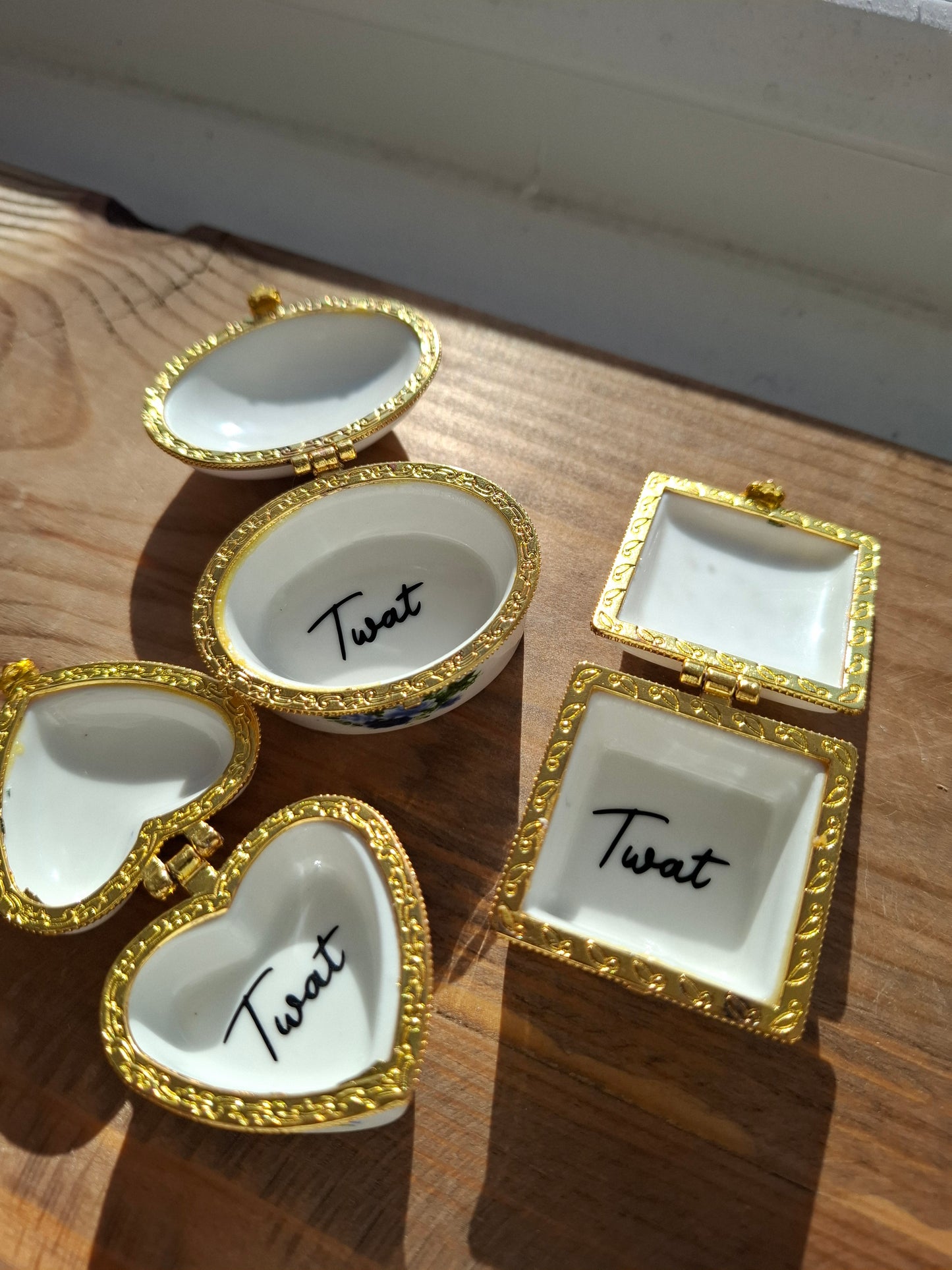 'Twat' Upcycled Mini Trinket/Pill Pot Blue Roses