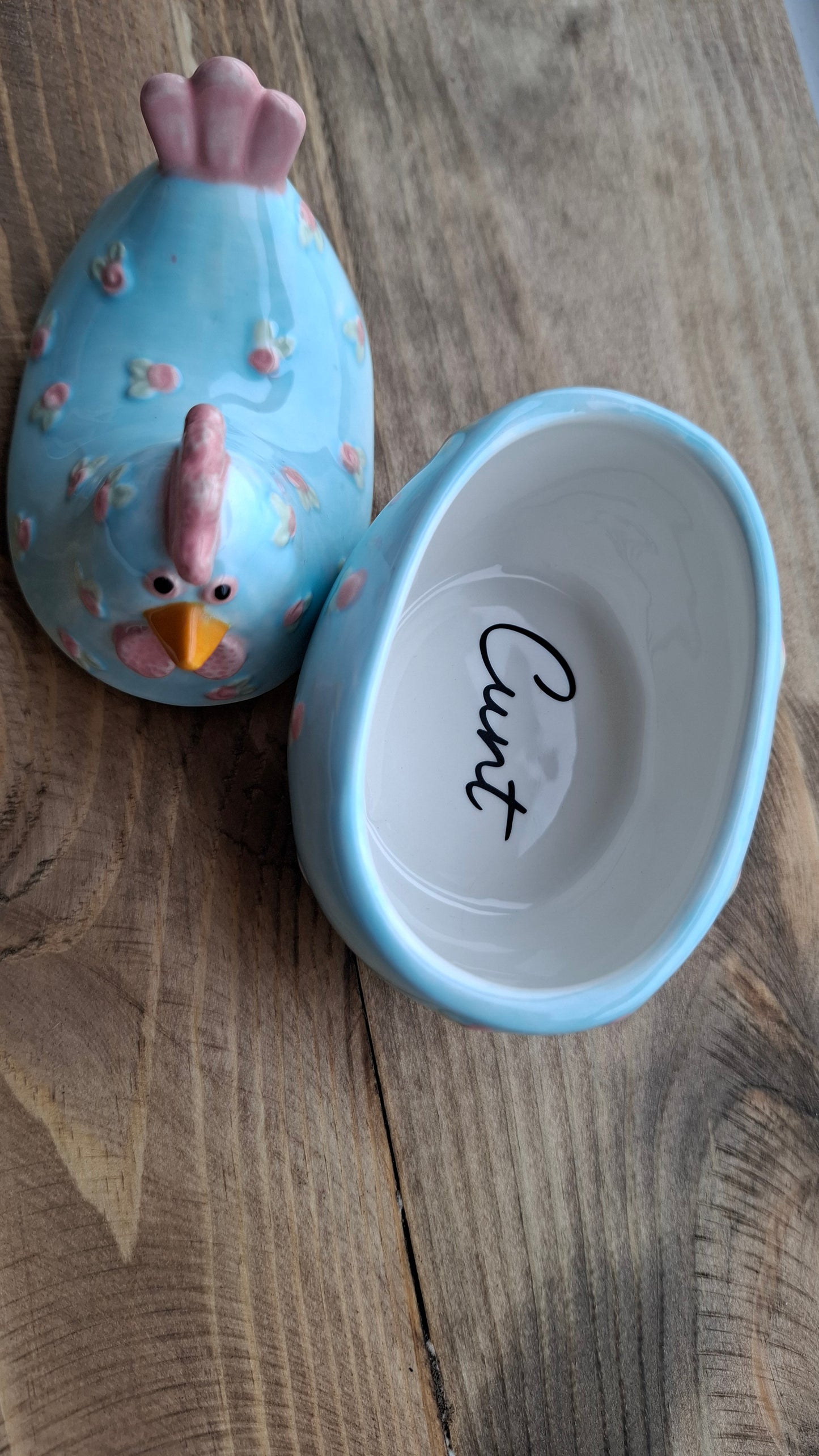 'Cunt' Upcycled Blue/Pink Chicken Trinket Pot