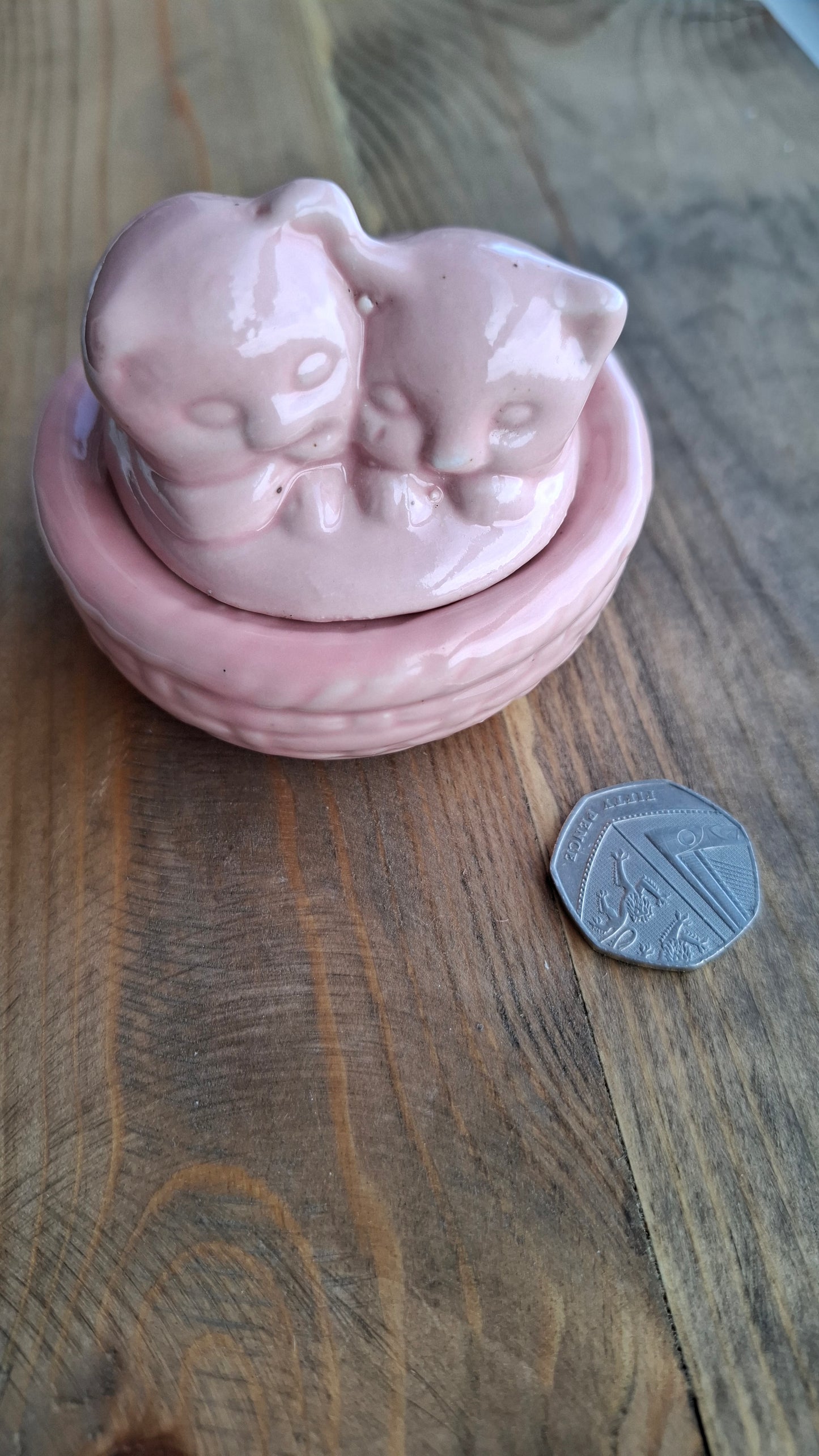 'Cunt' Upcycled Pink Cats in Basket Trinket Pot