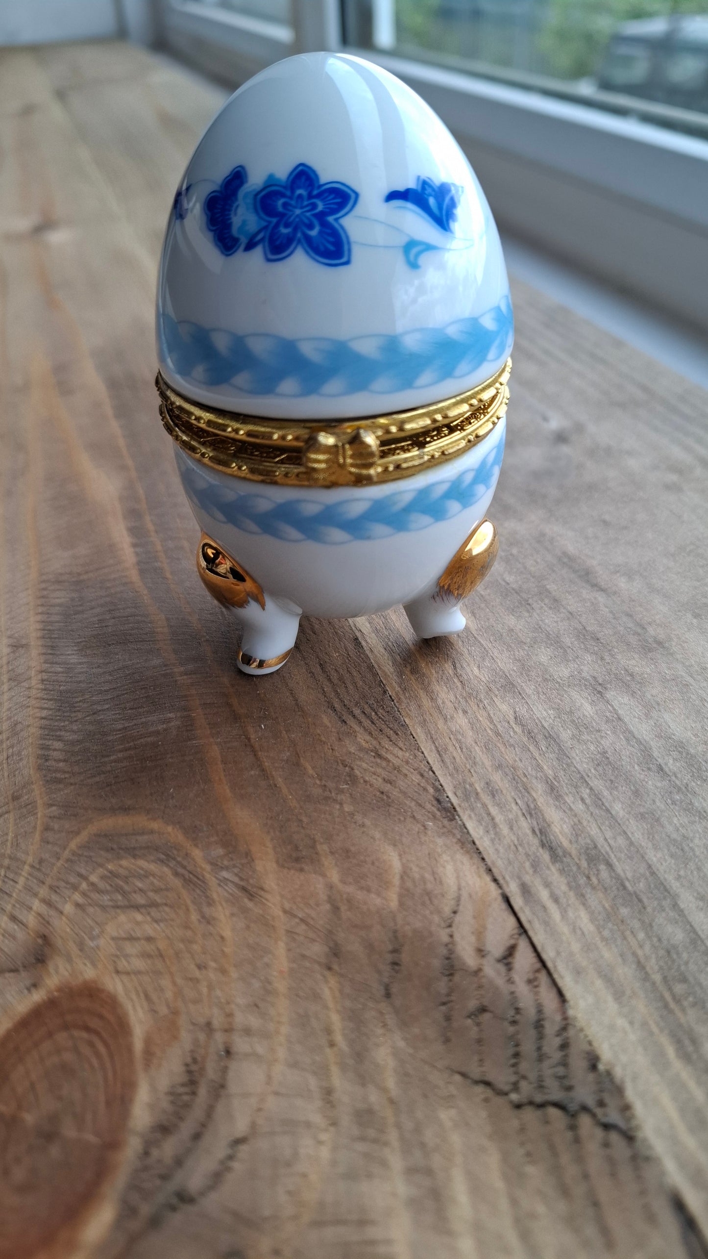 'Cunt' Upcycled White/Blue Egg Trinket Pot With Legs (DISCOUNTED DUE TO LITTLE CHIPPED LEG)