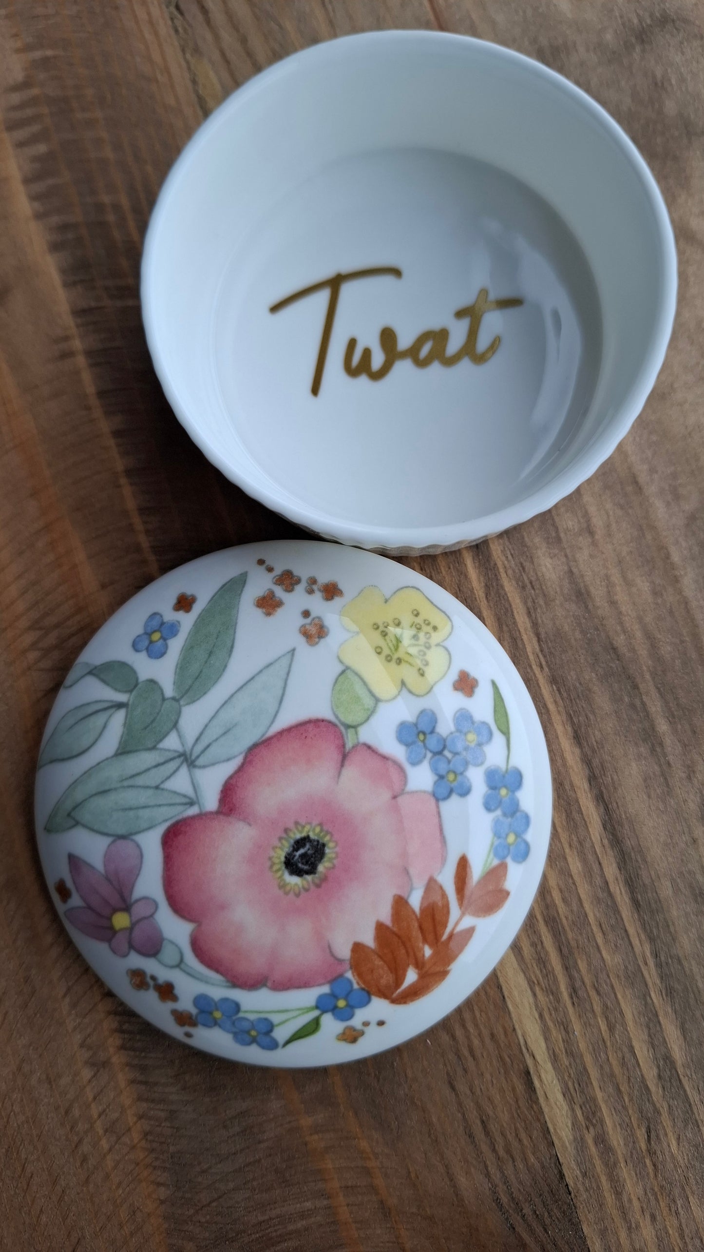 'Twat' Upcycled Wedgwood Cartoony Trinket Pot