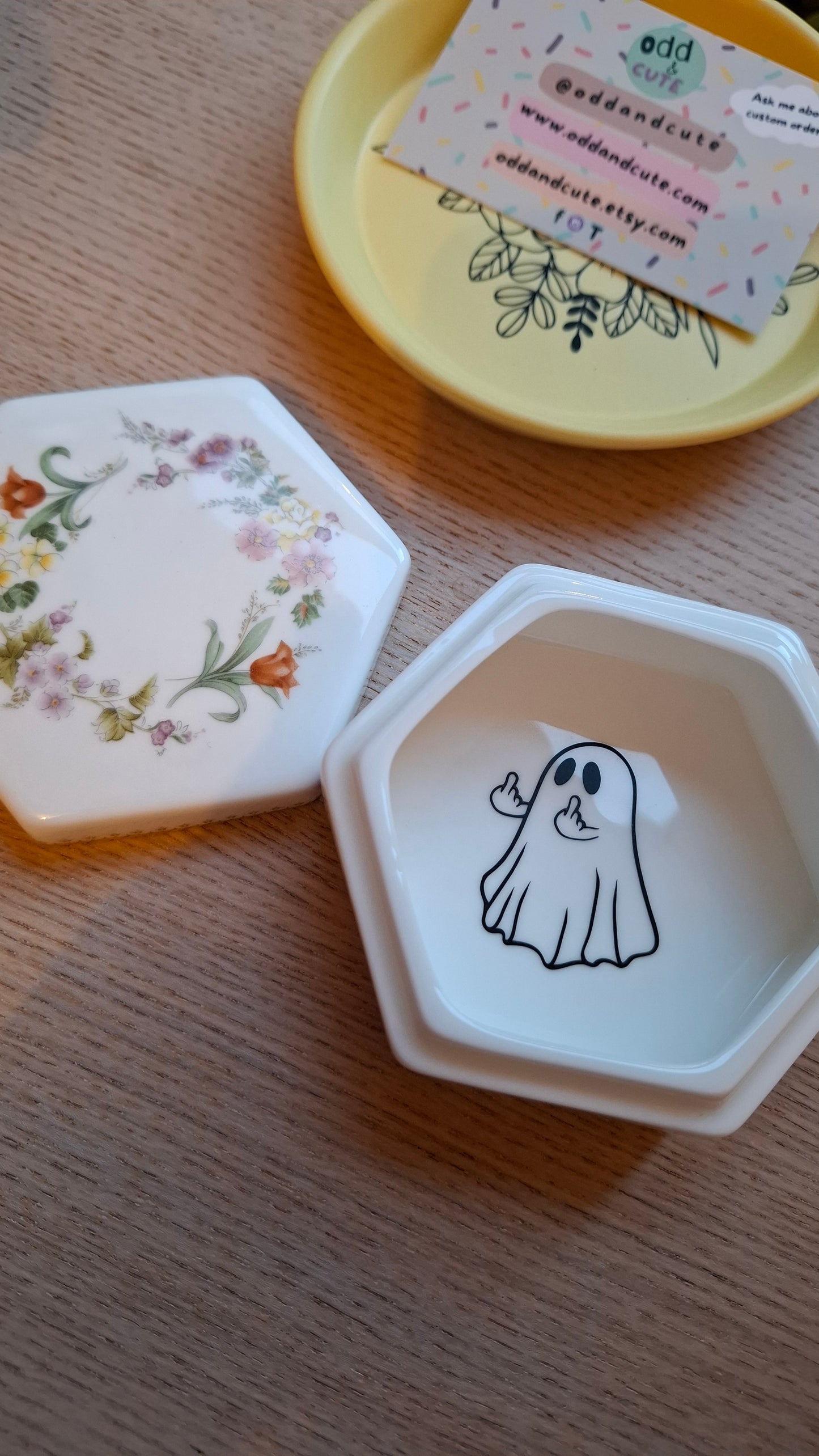 'Rude Ghost' Upcycled Hexagon Floral Trinket Pot
