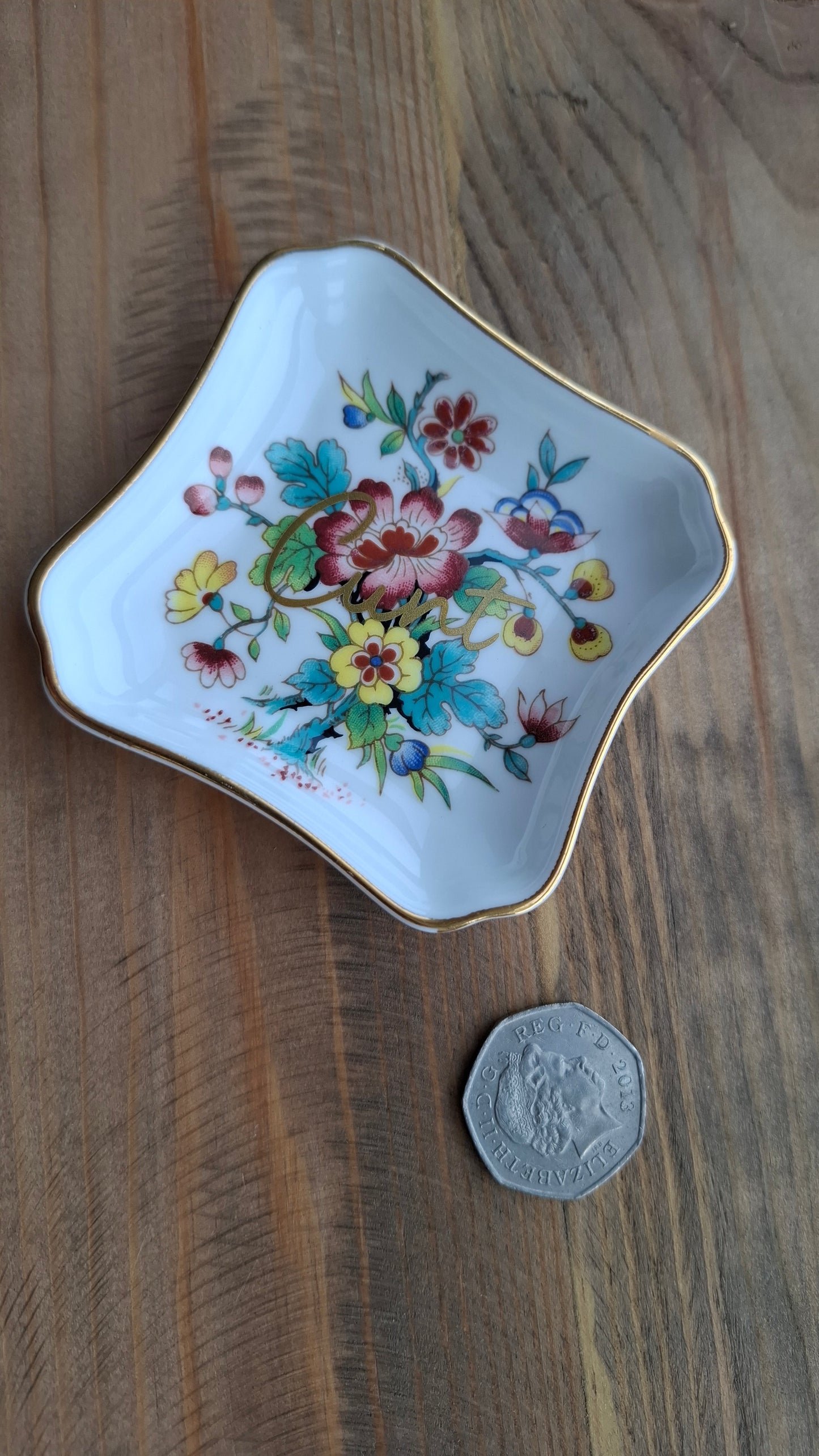 'Cunt' Upcycled Square Floral Trinket Dish