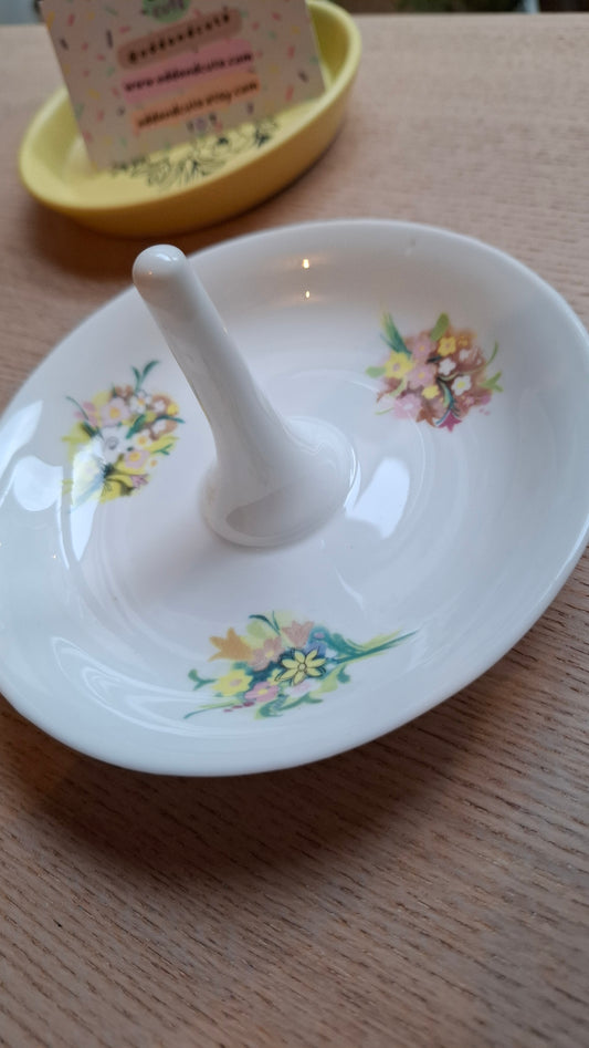 Large White & Floral Ring Dish/Tree