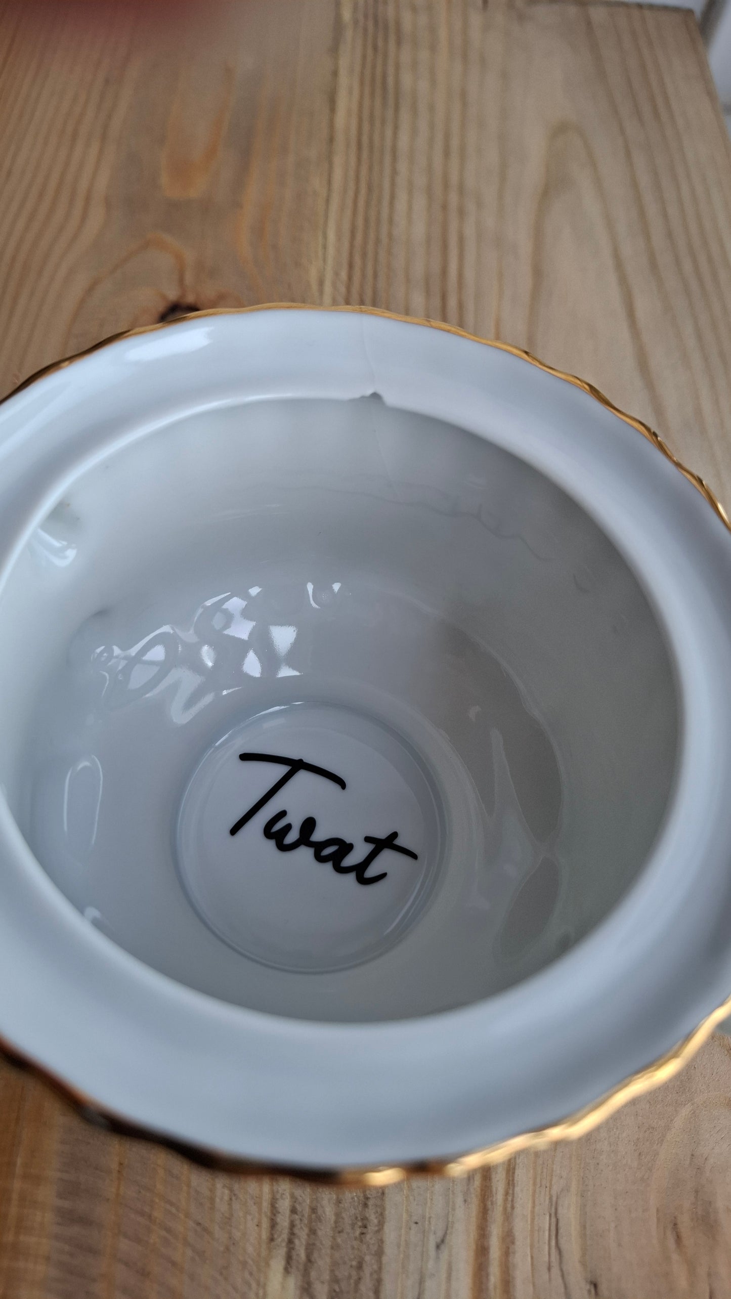 'Twat' Upcycled Ceramic Pot With Handles (SLIGHT CRACK)