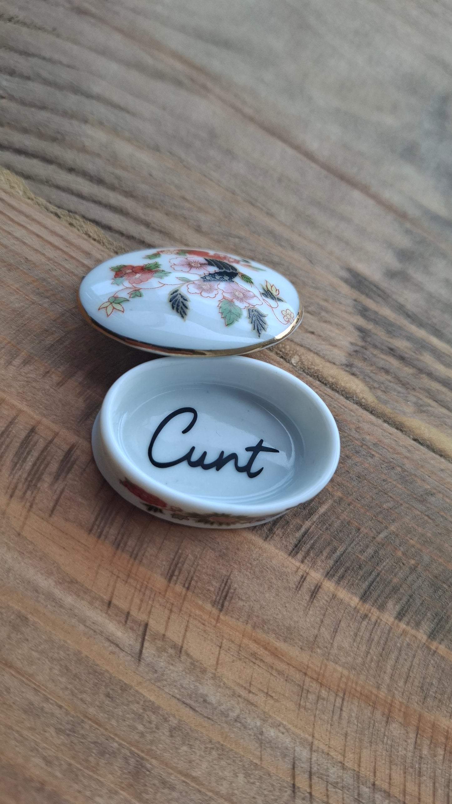 'Cunt' Upcycled TINY Oval Trinket Pot