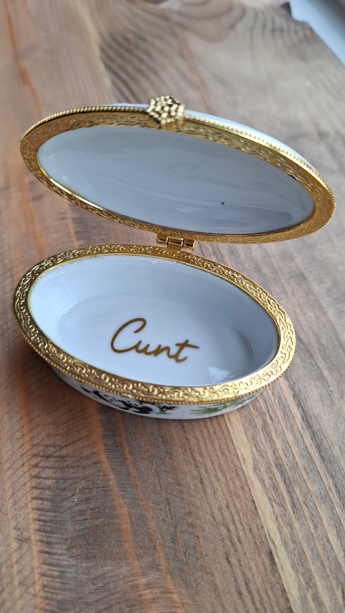 'Cunt' Upcycled Panda Oval Trinket Pot (DOES NOT CLOSE)