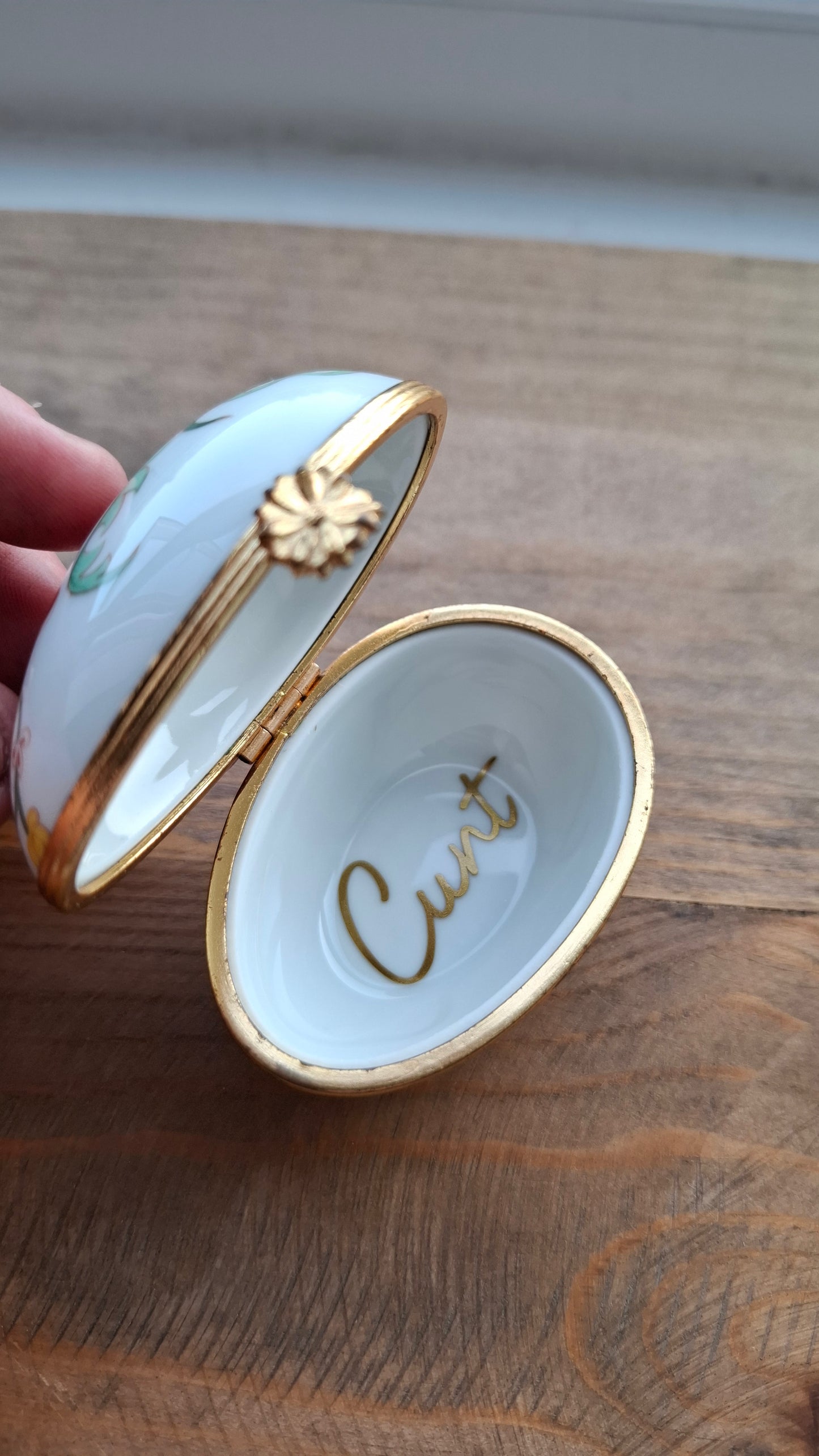 'Cunt' Upcycled Small Egg Shaped Trinket Pot