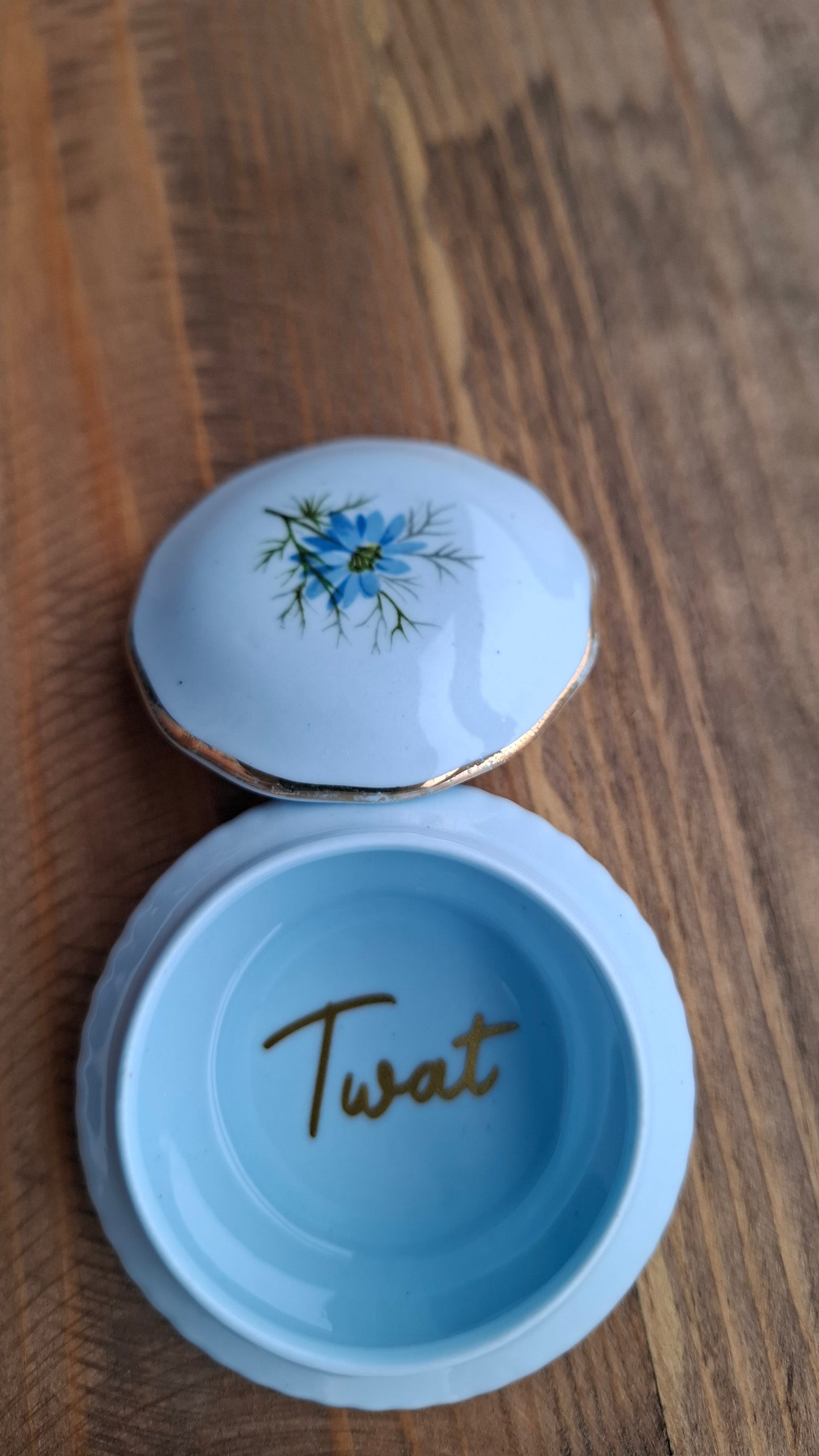 'Twat' Upcycled Little Blue Floral Trinket Pot