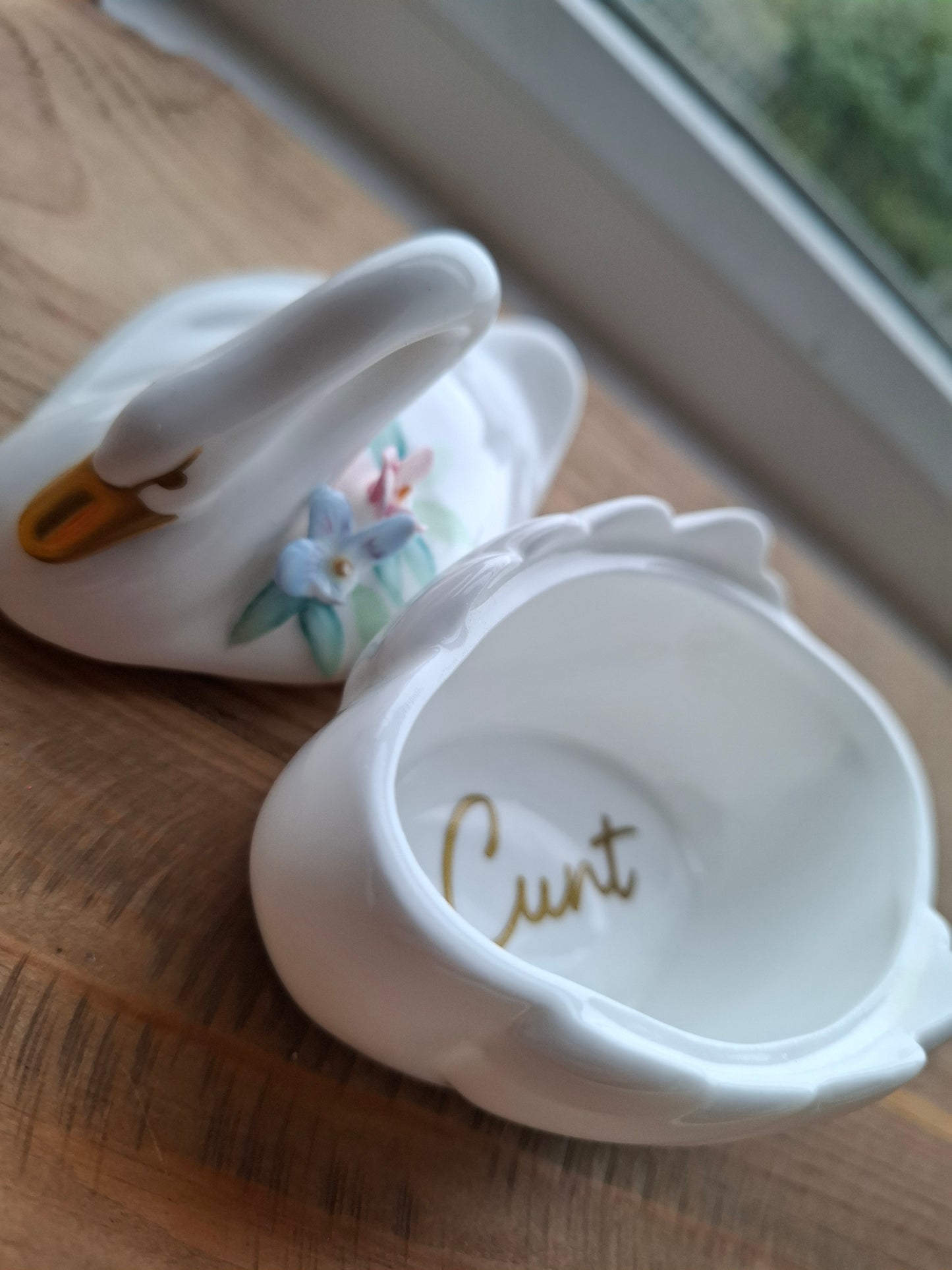 'Cunt' Upcycled White Swan Trinket Pot  (DISCOUNTED)