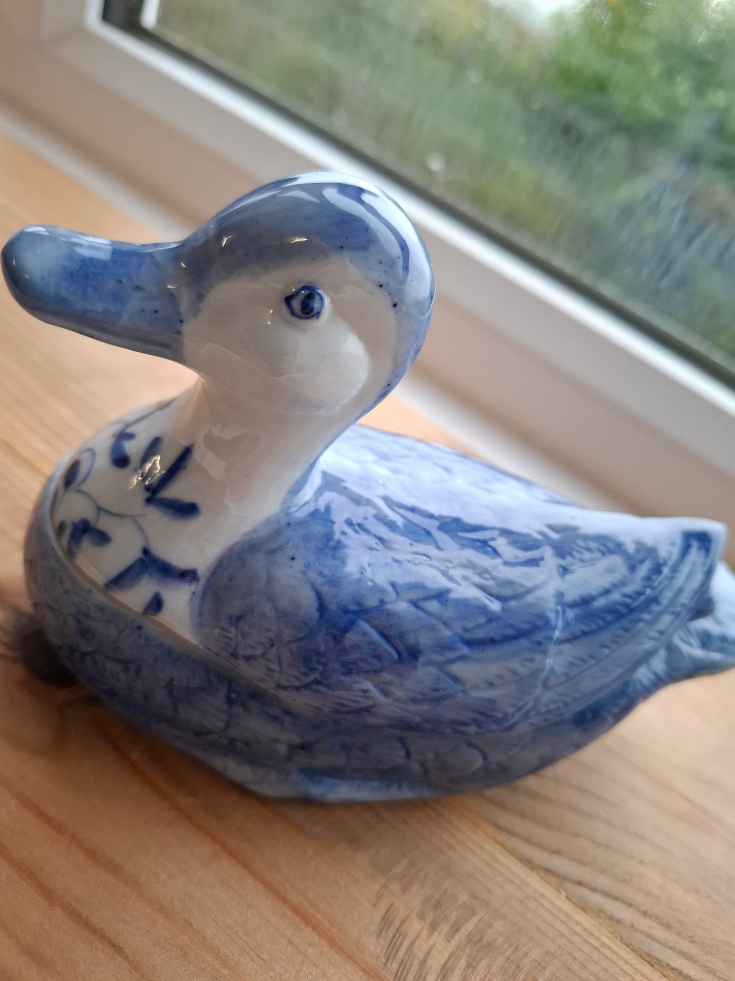 'Fuck A Duck' Upcycled Blue and White Duck Trinket Pot