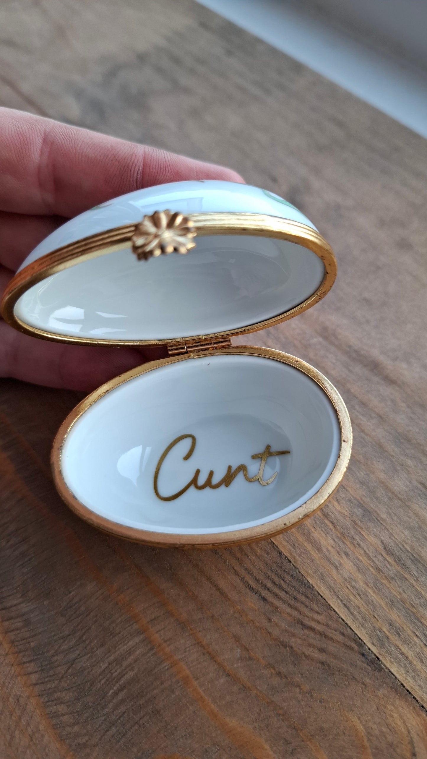 'Cunt' Upcycled Small Egg Shaped Trinket Pot
