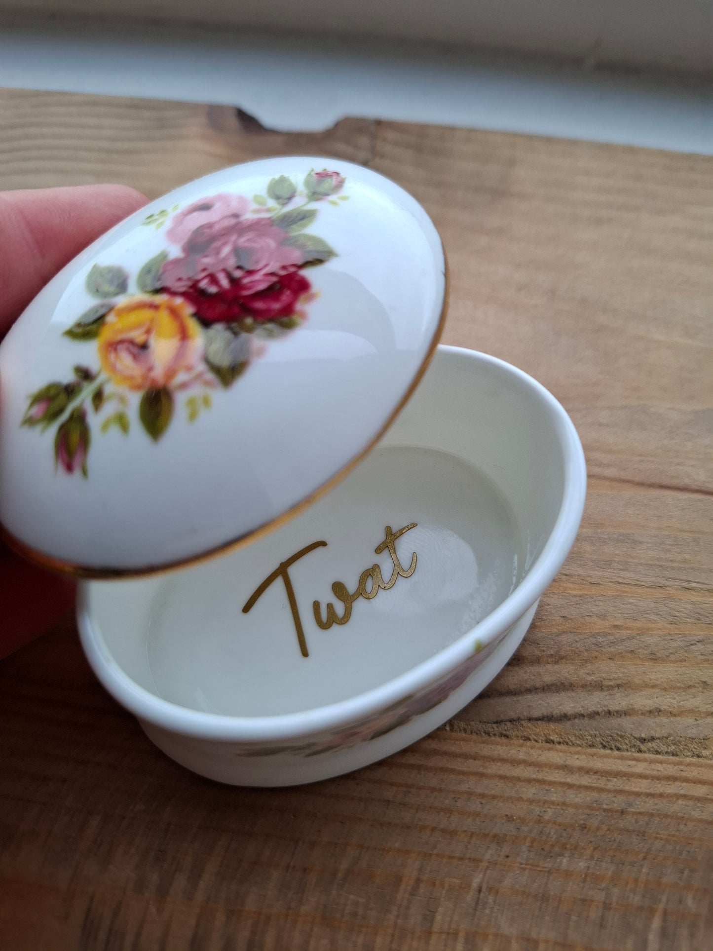 'Twat' Upcycled Small Cottage Rose Trinket Pot