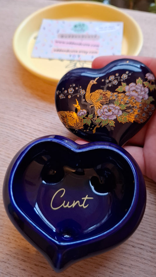 'Cunt' Upcycled Dark Peacock Trinket Pot