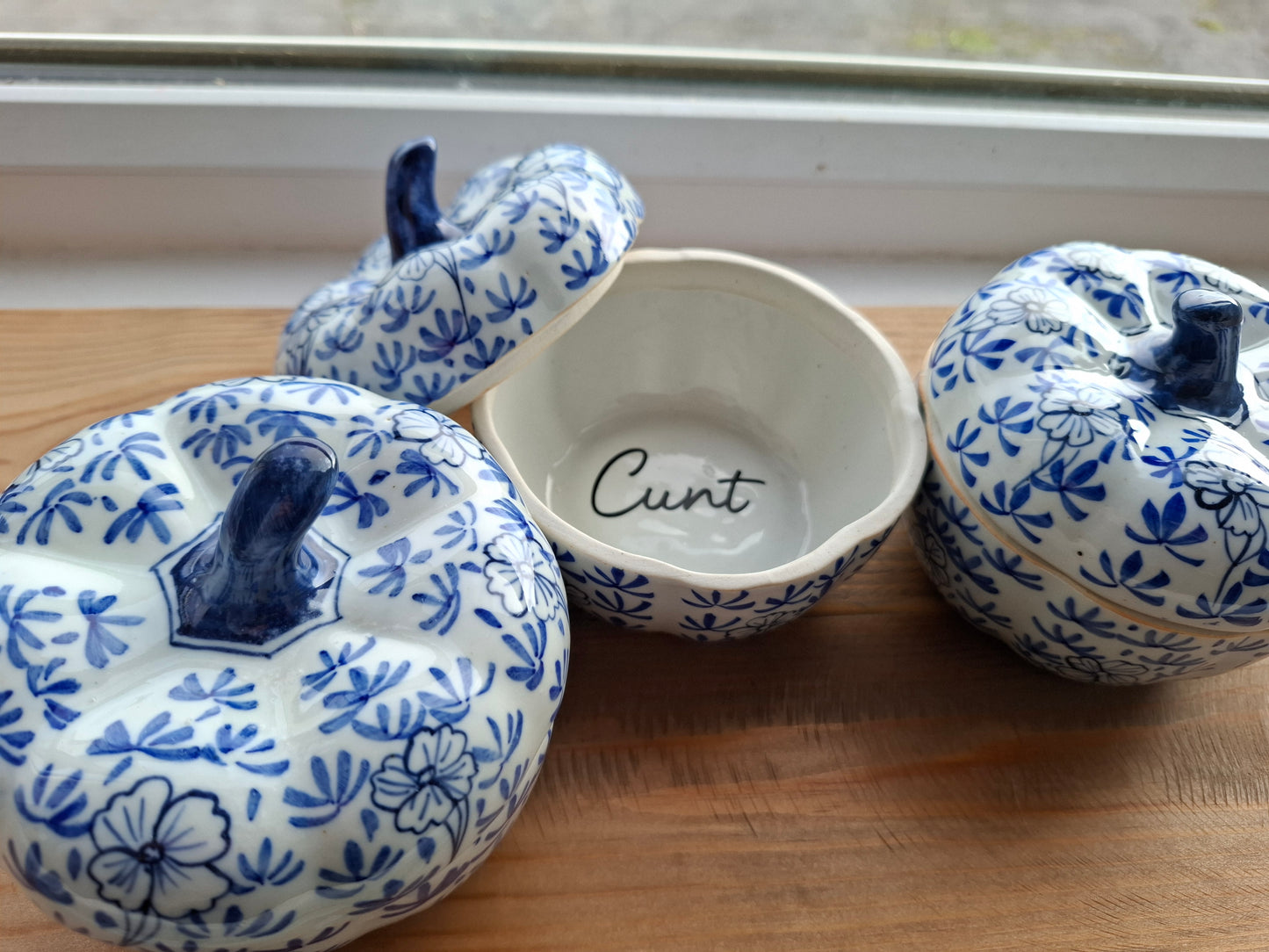 'Cunt' Upcycled Blue/White Pumpkin Trinket Pot