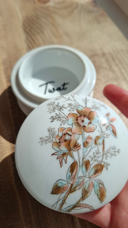 'Twat' Upcycled Chunky White Floral Trinket Pot