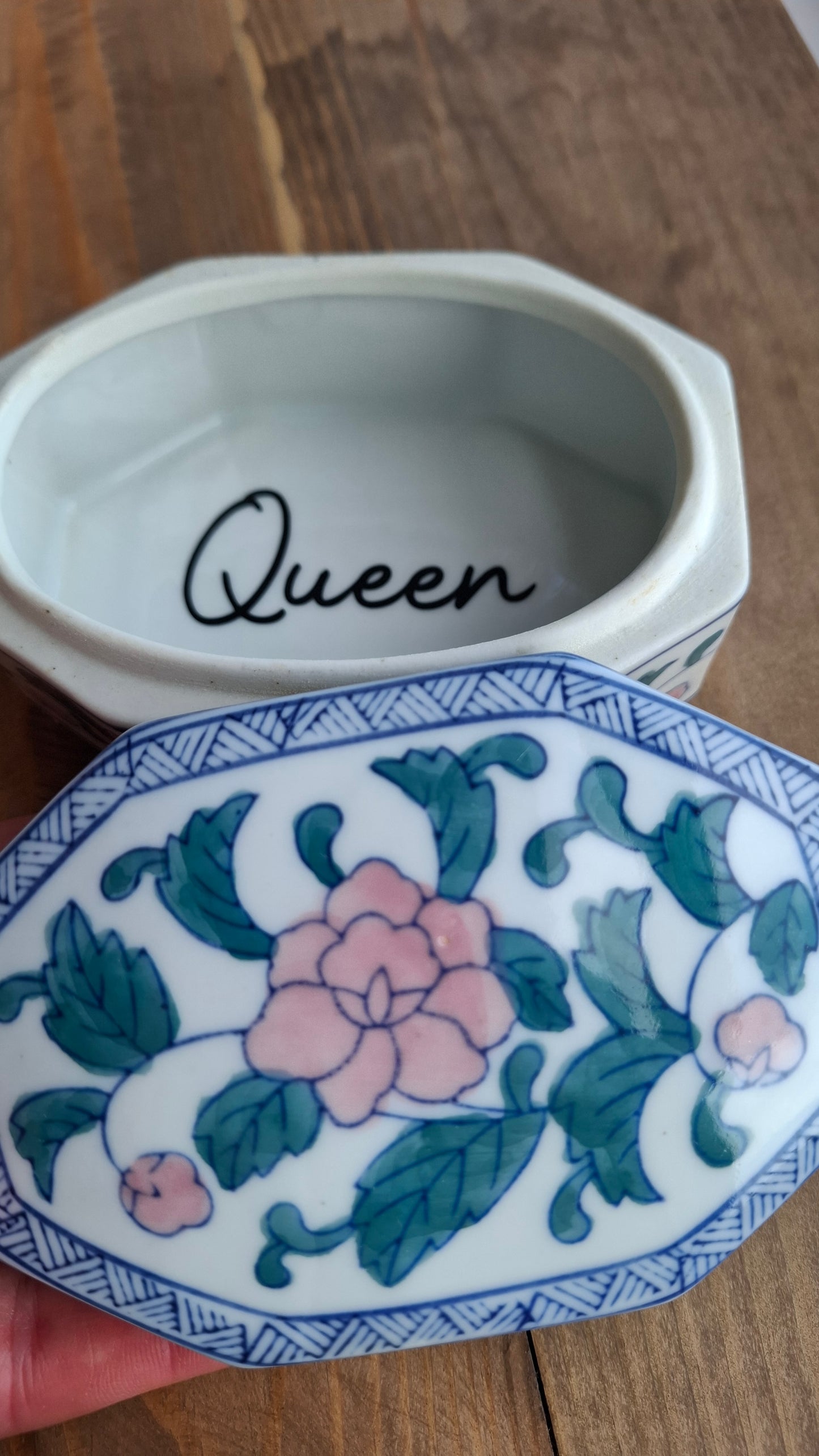 'Queen Cunt' Upcycled Blue/White/Pink Trinket Pot