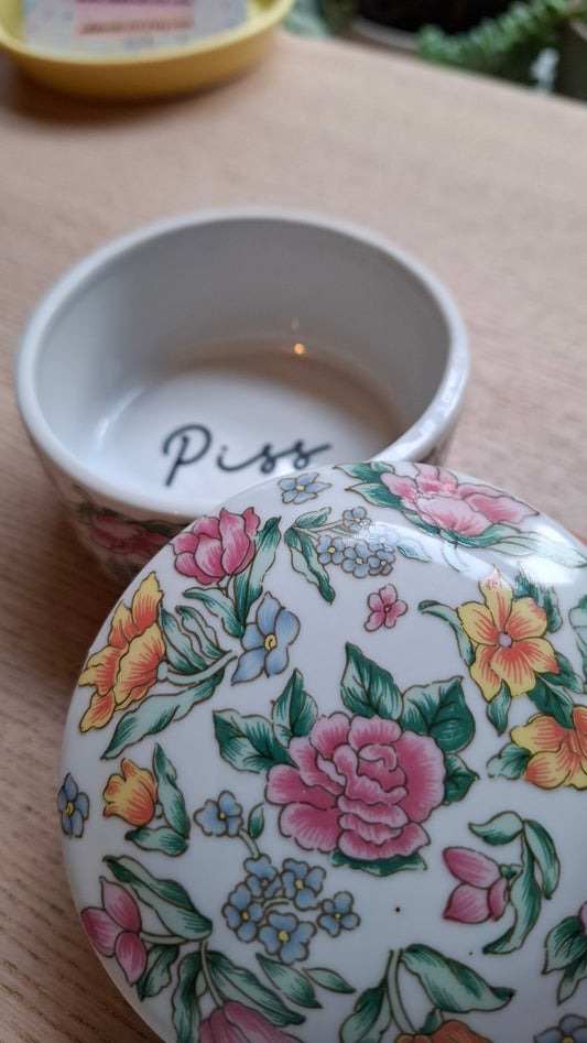 'Piss Flaps' Upcycled Bright Floral Trinket Pot