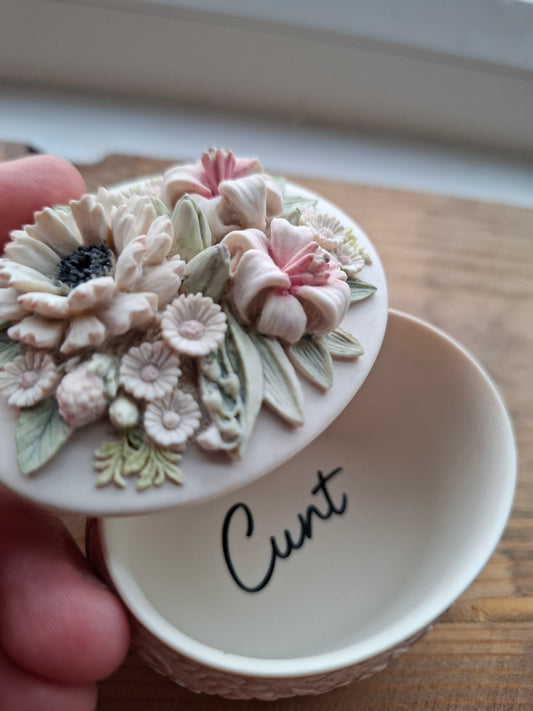 'Cunt' Upcycled Oval Shaped Floral Trinket Pot