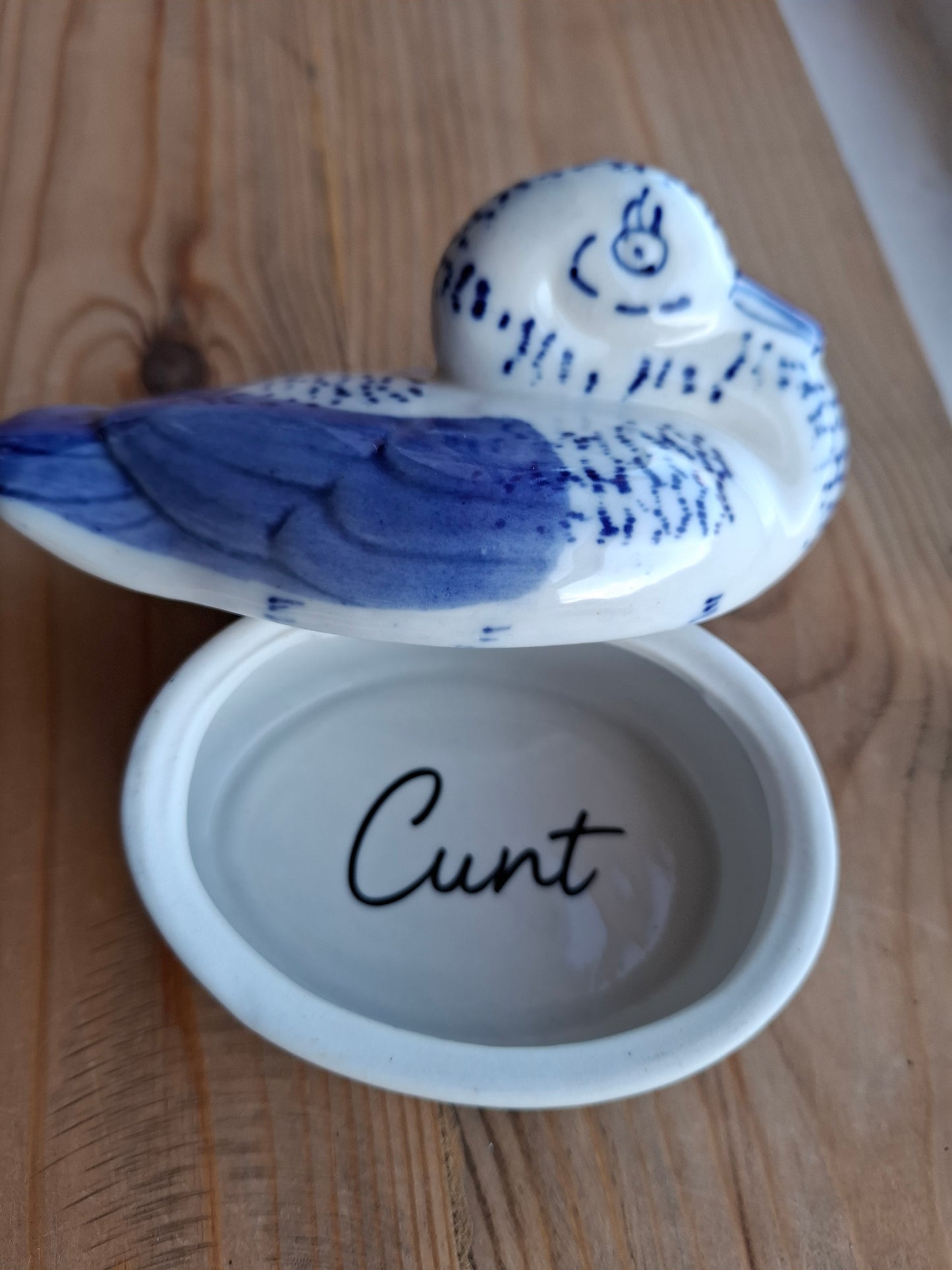 'Cunt' Upcycled Small Blue/White Duck Trinket Pot