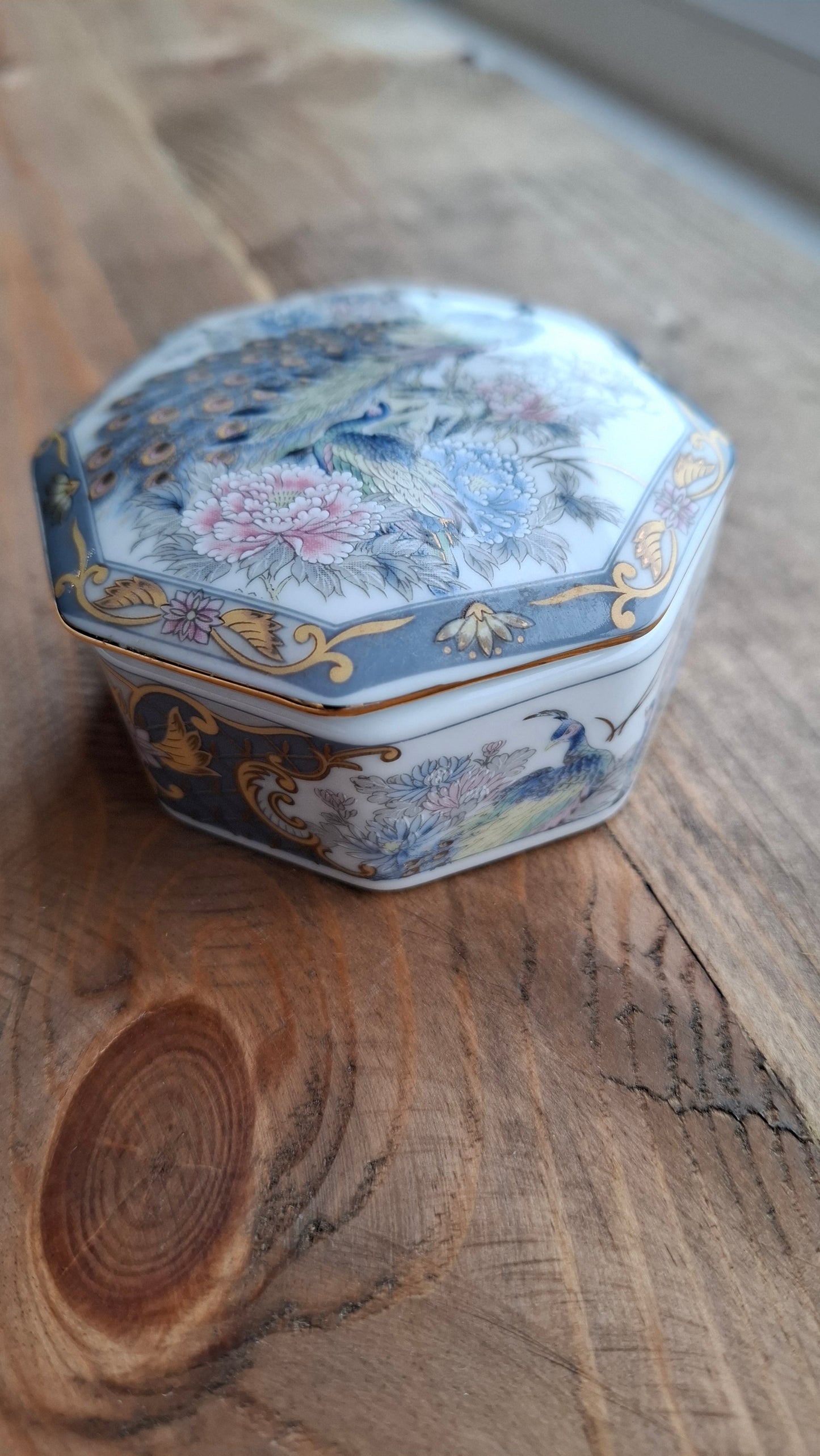 'Fanny Flaps' Upcycled Octagonal Peacock Trinket Pot