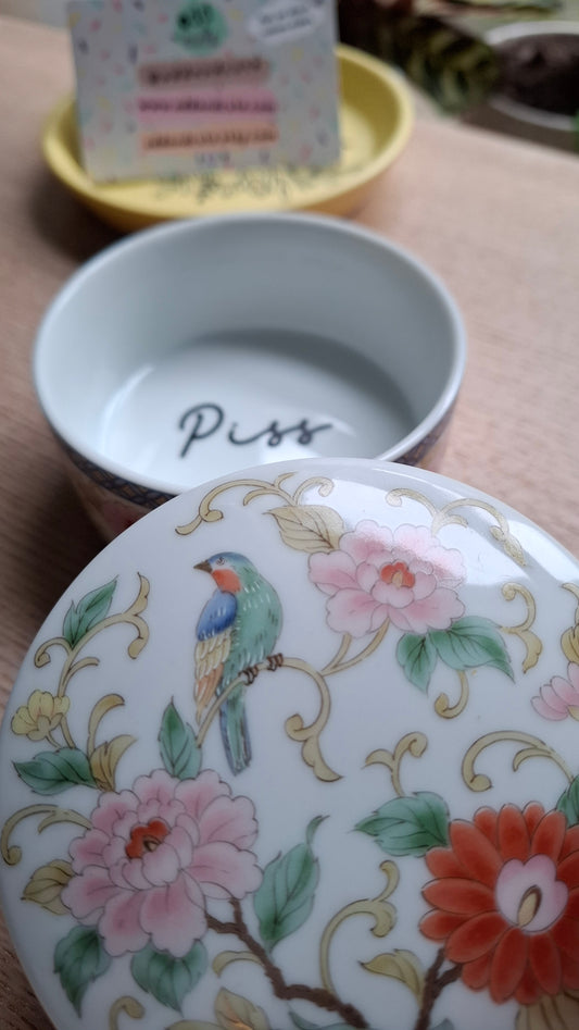 'Piss Flaps' Upcycled Pretty Bird/Floral Trinket Pot
