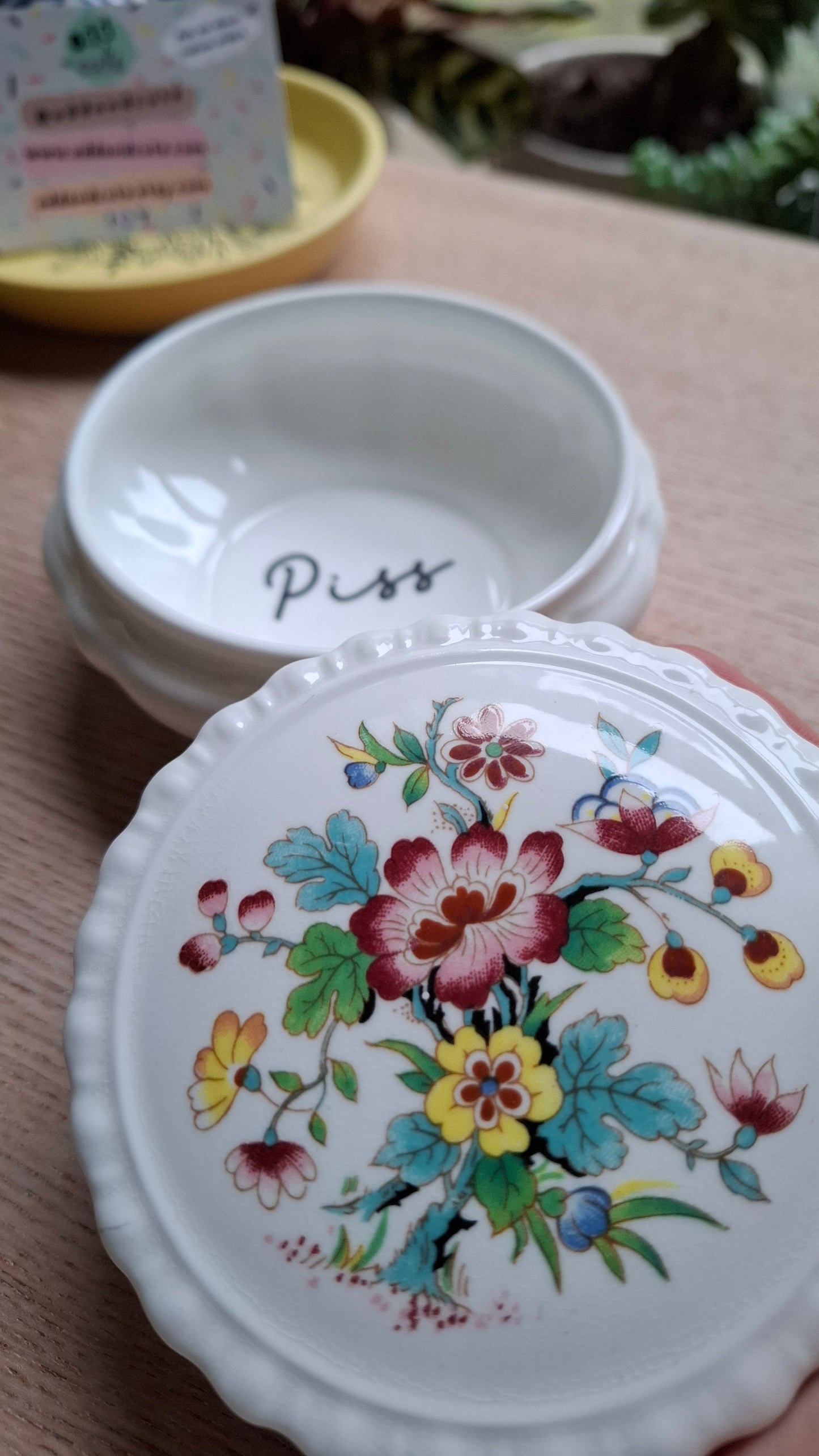 'Piss Flaps' Upcycled Coalport Trinket Pot
