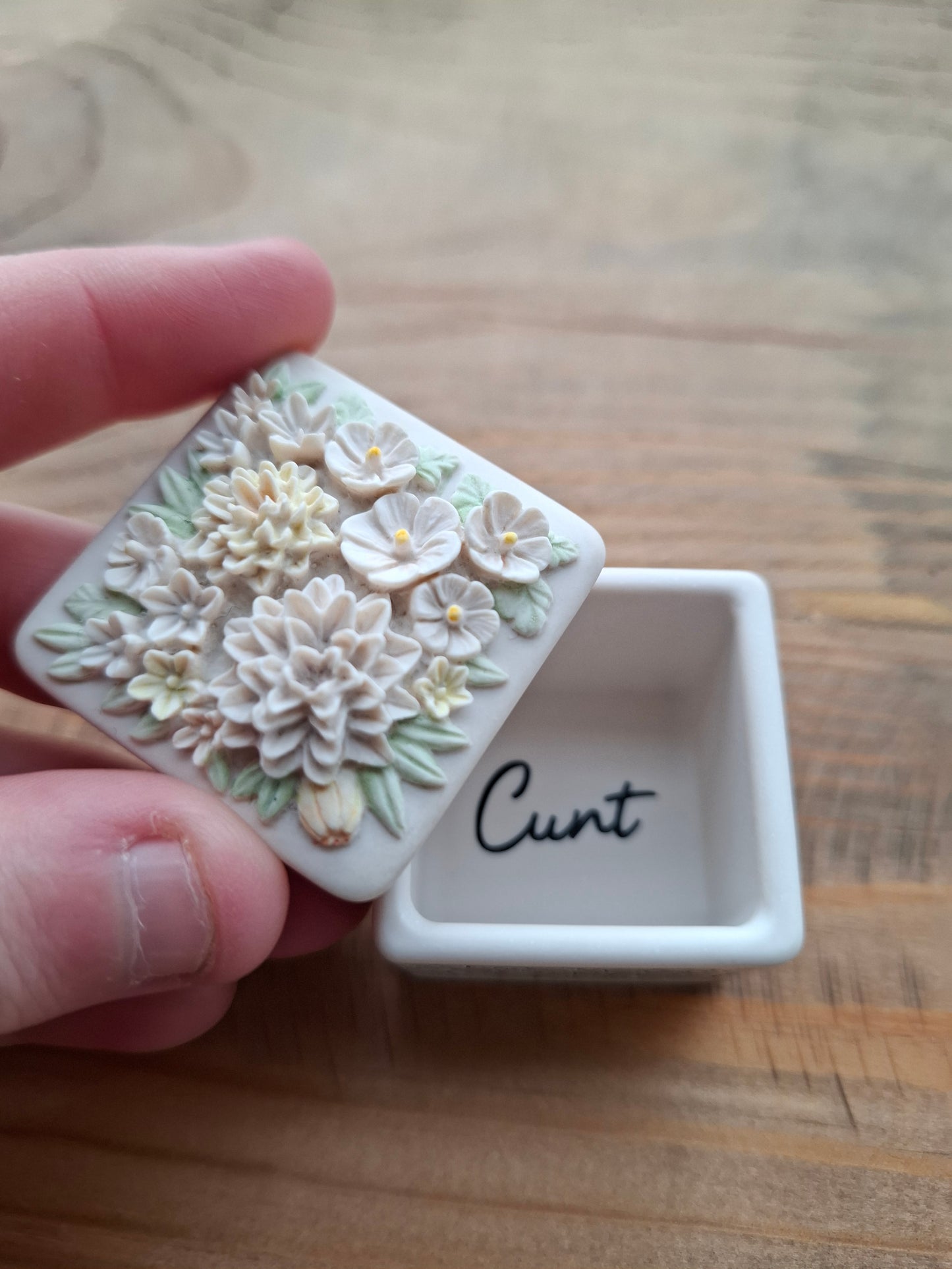 'Cunt' Upcycled TINY Floral Cubed Trinket Pot